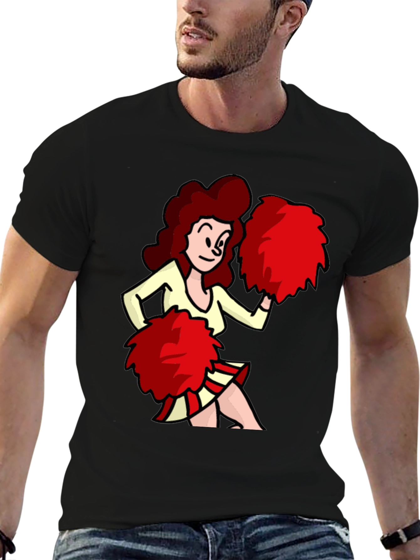 Cartoon Cheerleader Graphic T-Shirt