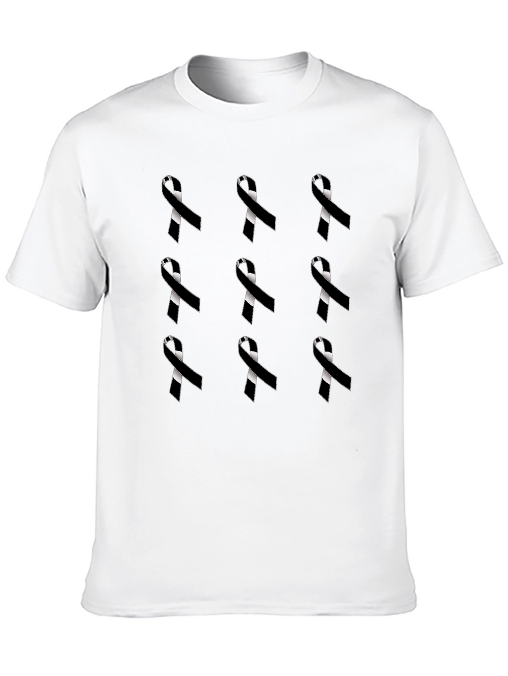 Ribbon Pattern Black Crewneck T-Shirt