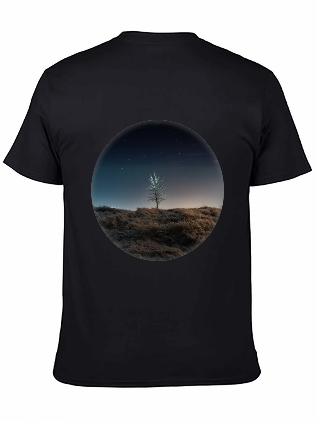 Night Sky Tree Graphic Tee - Black Casual T-Shirt
