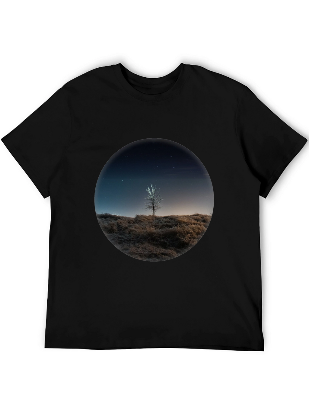 Night Sky Tree Graphic Tee - Black Casual T-Shirt