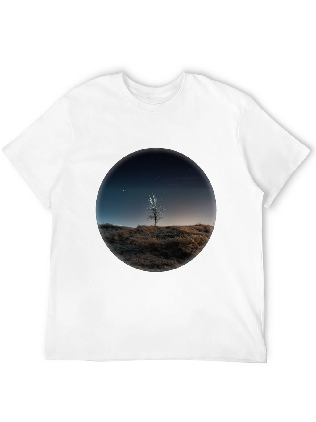 Night Sky Tree Graphic Tee - Black Casual T-Shirt