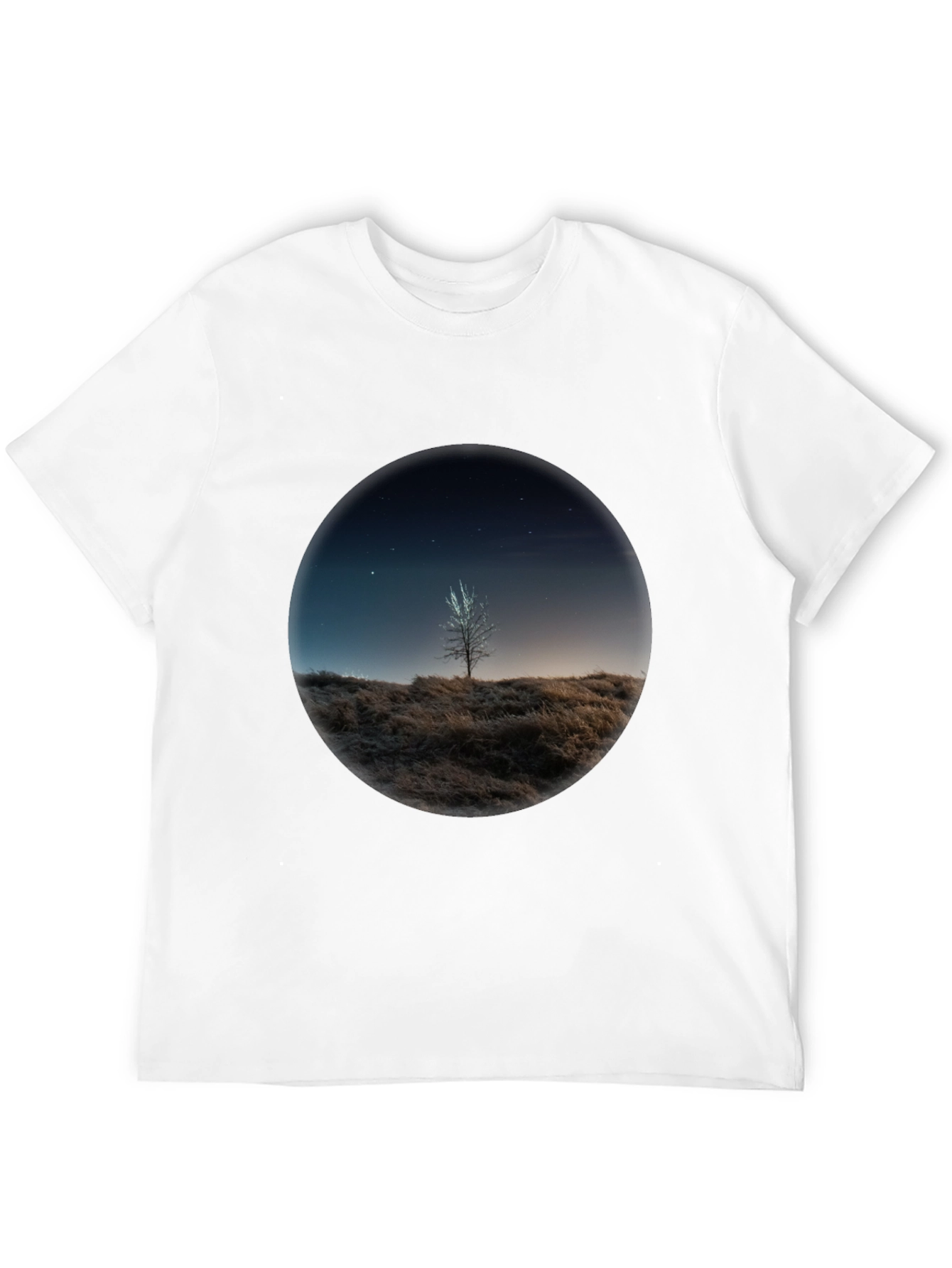 Night Sky Tree Graphic Tee - Black Casual T-Shirt