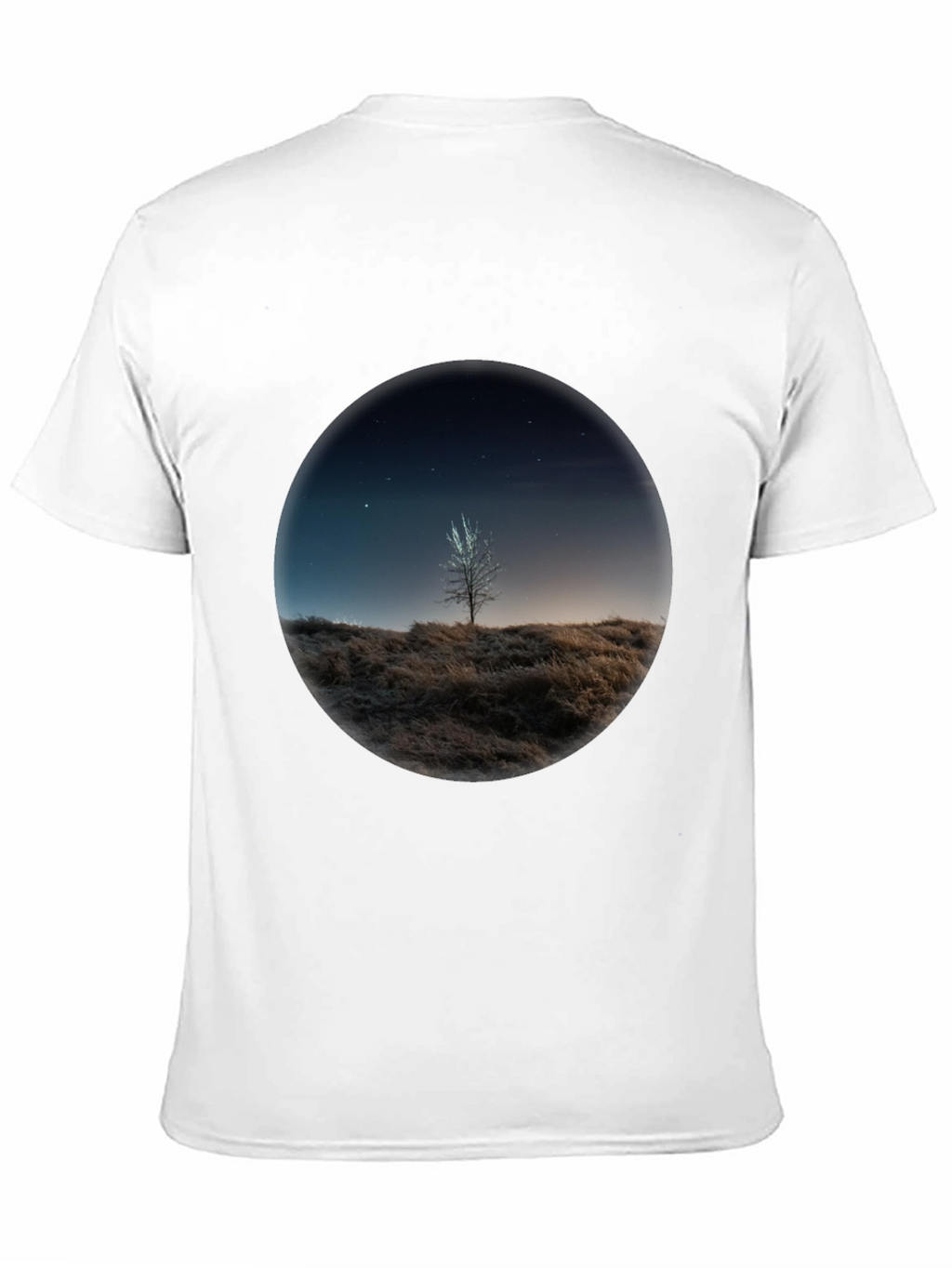 Night Sky Tree Graphic Tee - Black Casual T-Shirt