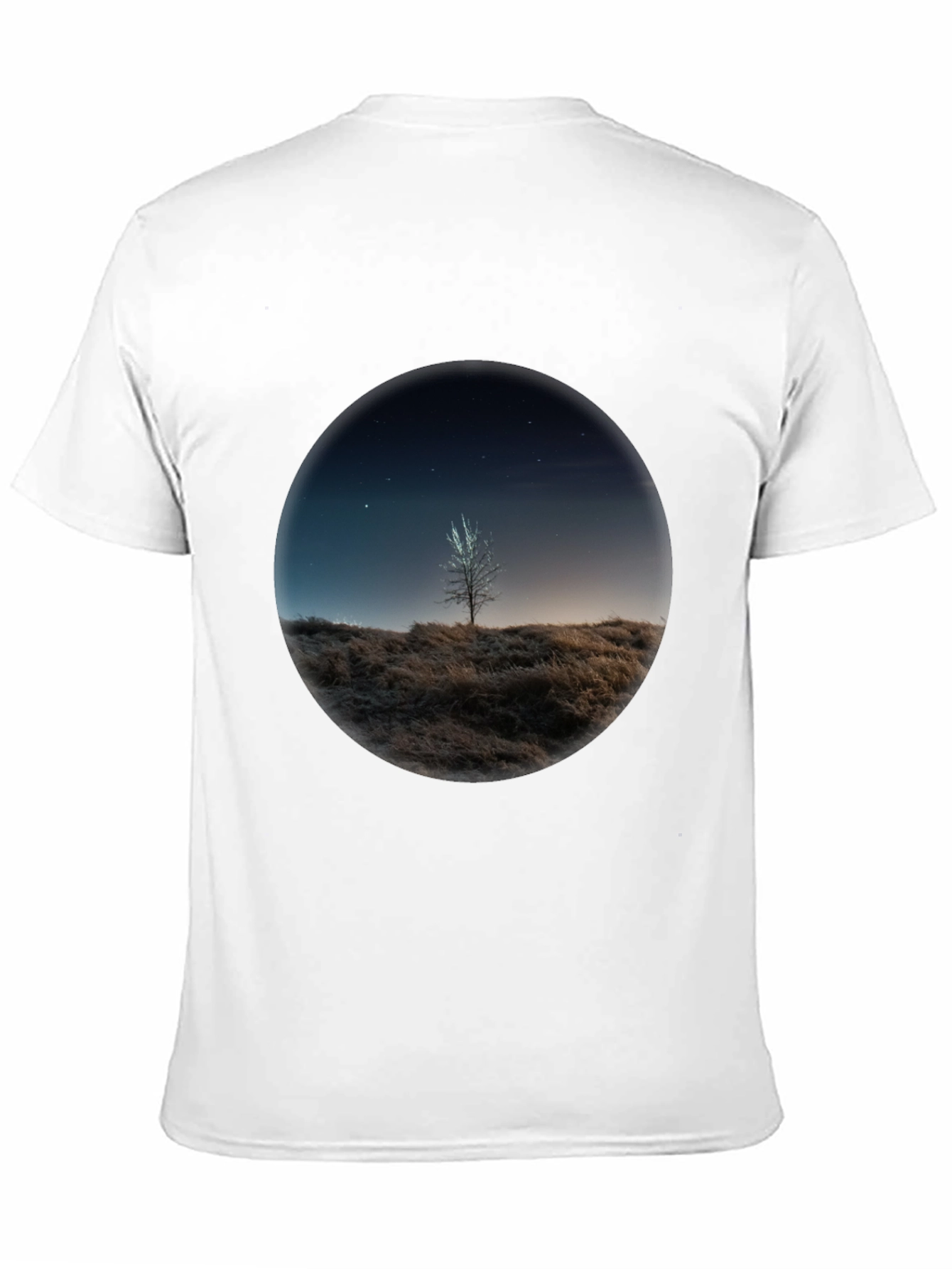 Night Sky Tree Graphic Tee - Black Casual T-Shirt