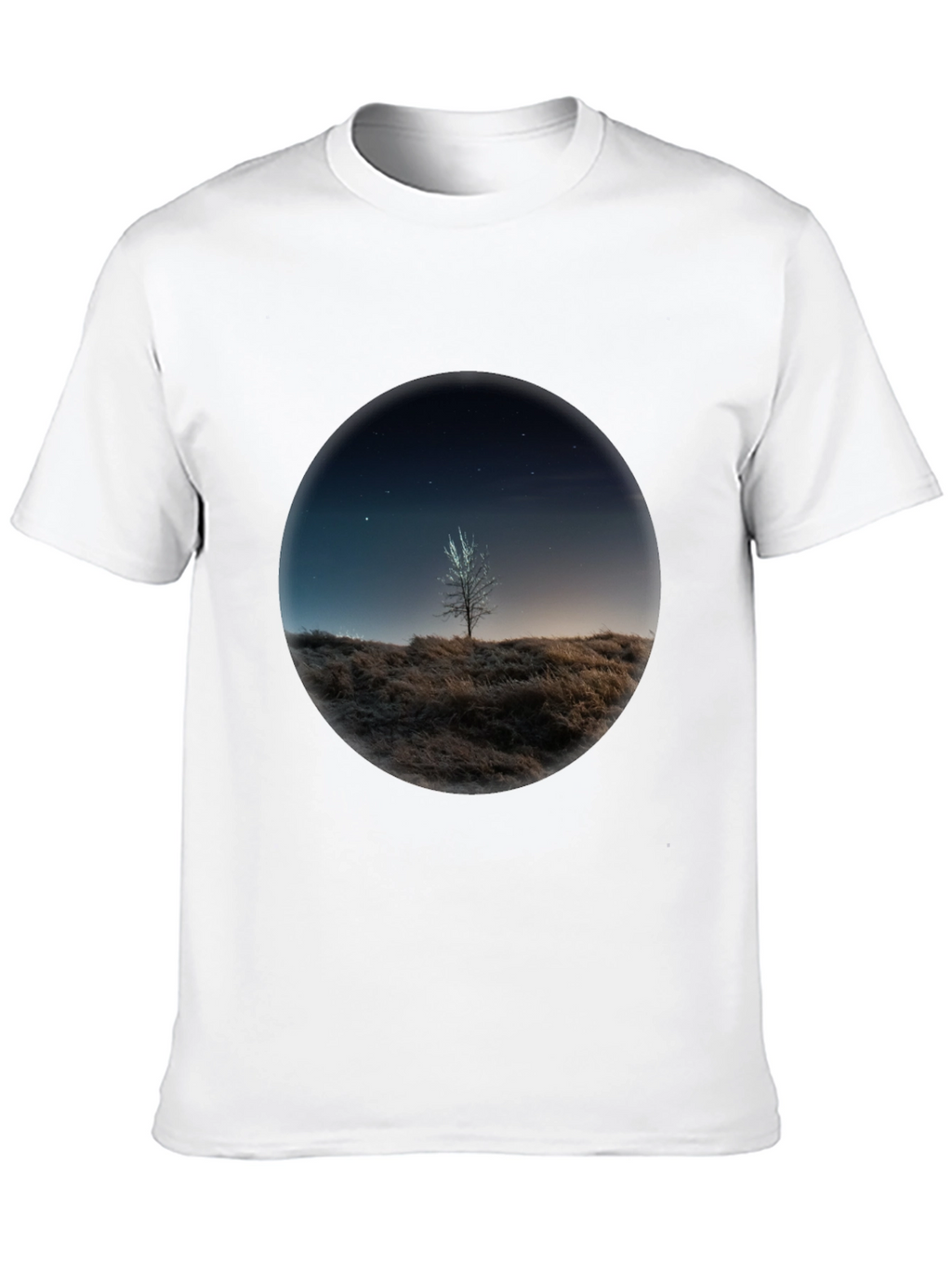 Night Sky Tree Graphic Tee - Black Casual T-Shirt