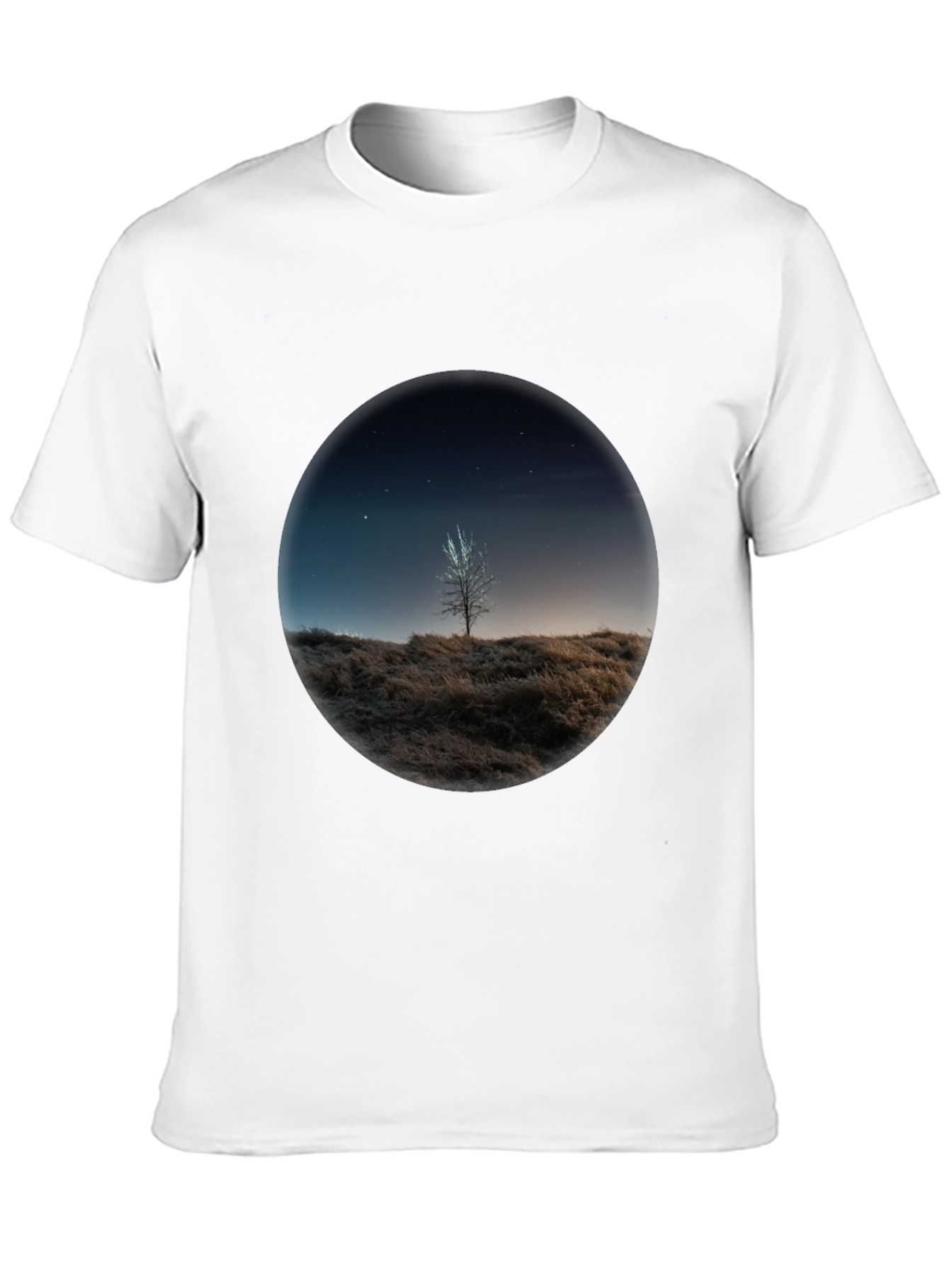 Night Sky Tree Graphic Tee - Black Casual T-Shirt