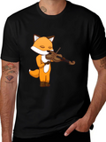 Fox Violinist Graphic Tee - Unisex Cotton T-Shirt