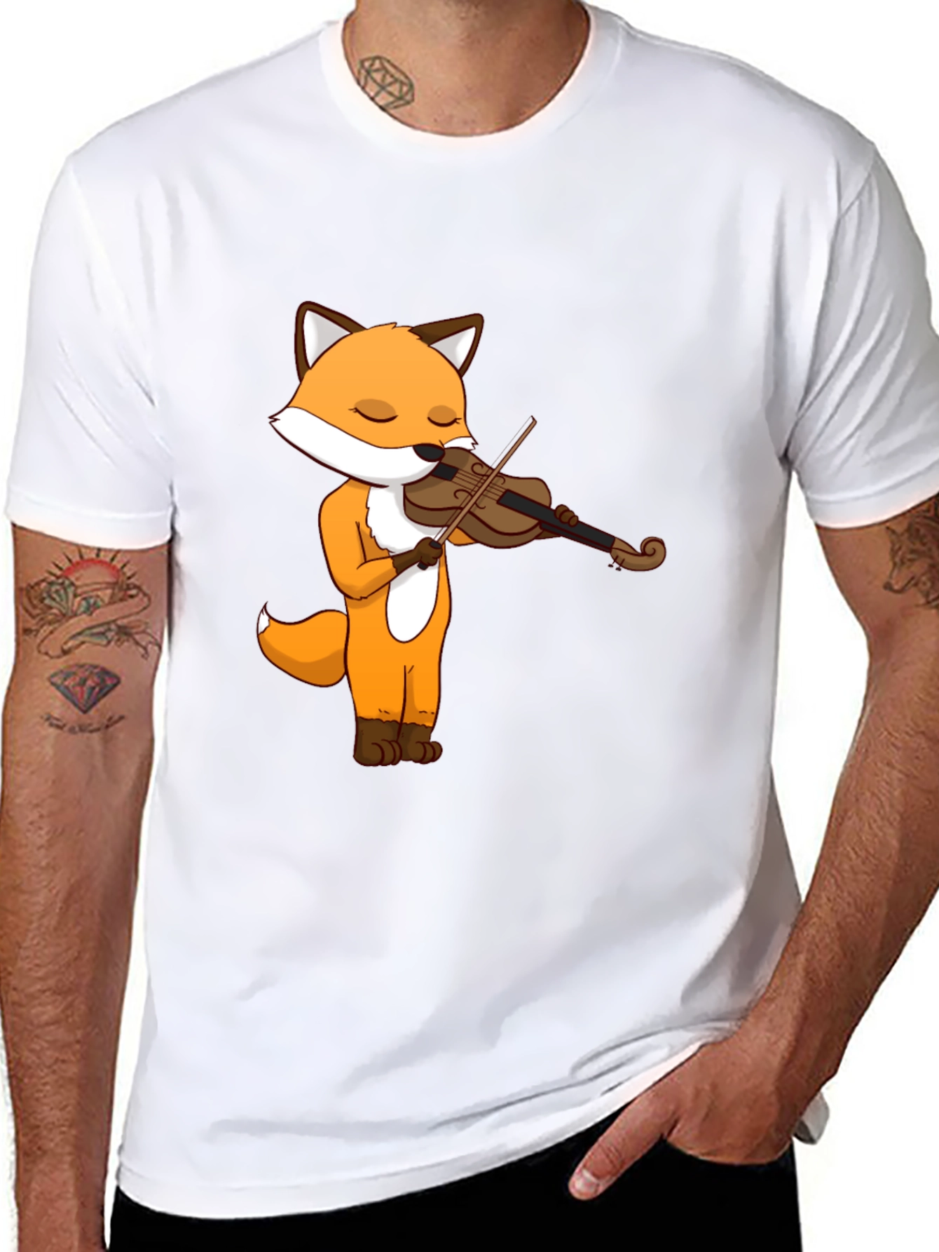 Fox Violinist Graphic Tee - Unisex Cotton T-Shirt