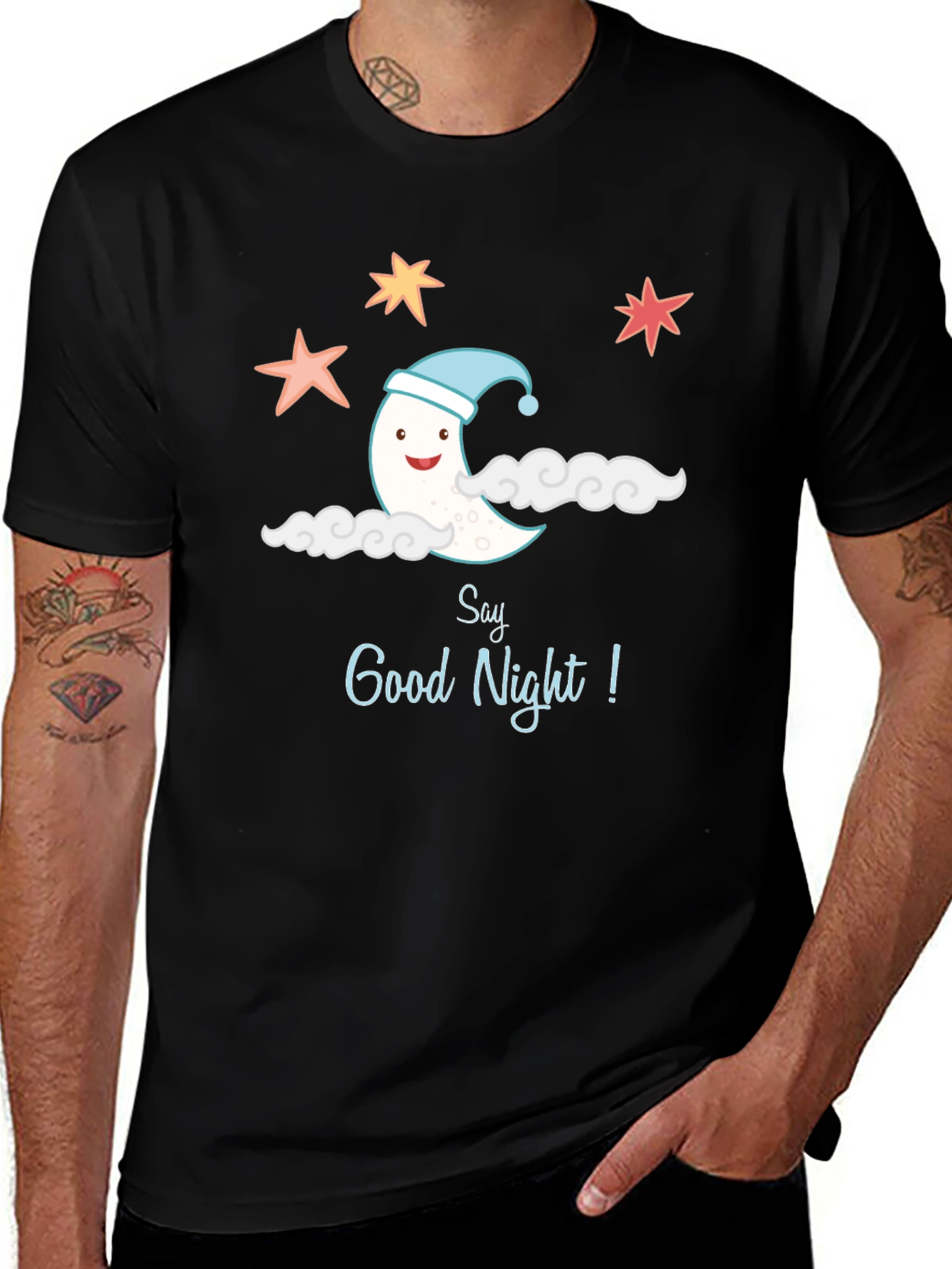 Cute Moon & Stars Graphic Tee - Good Night Shirt