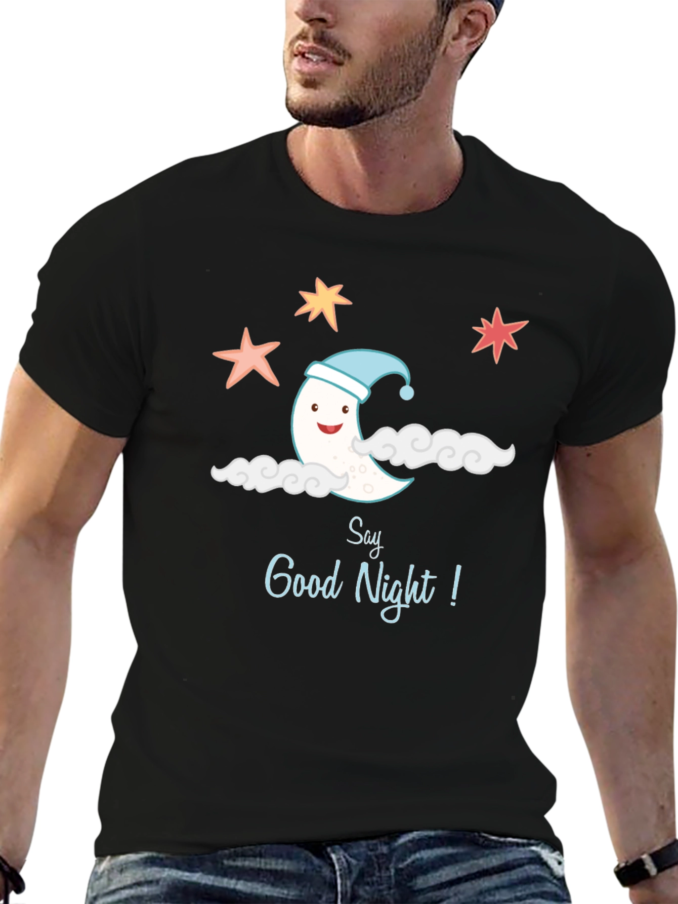 Cute Moon & Stars Graphic Tee - Good Night Shirt