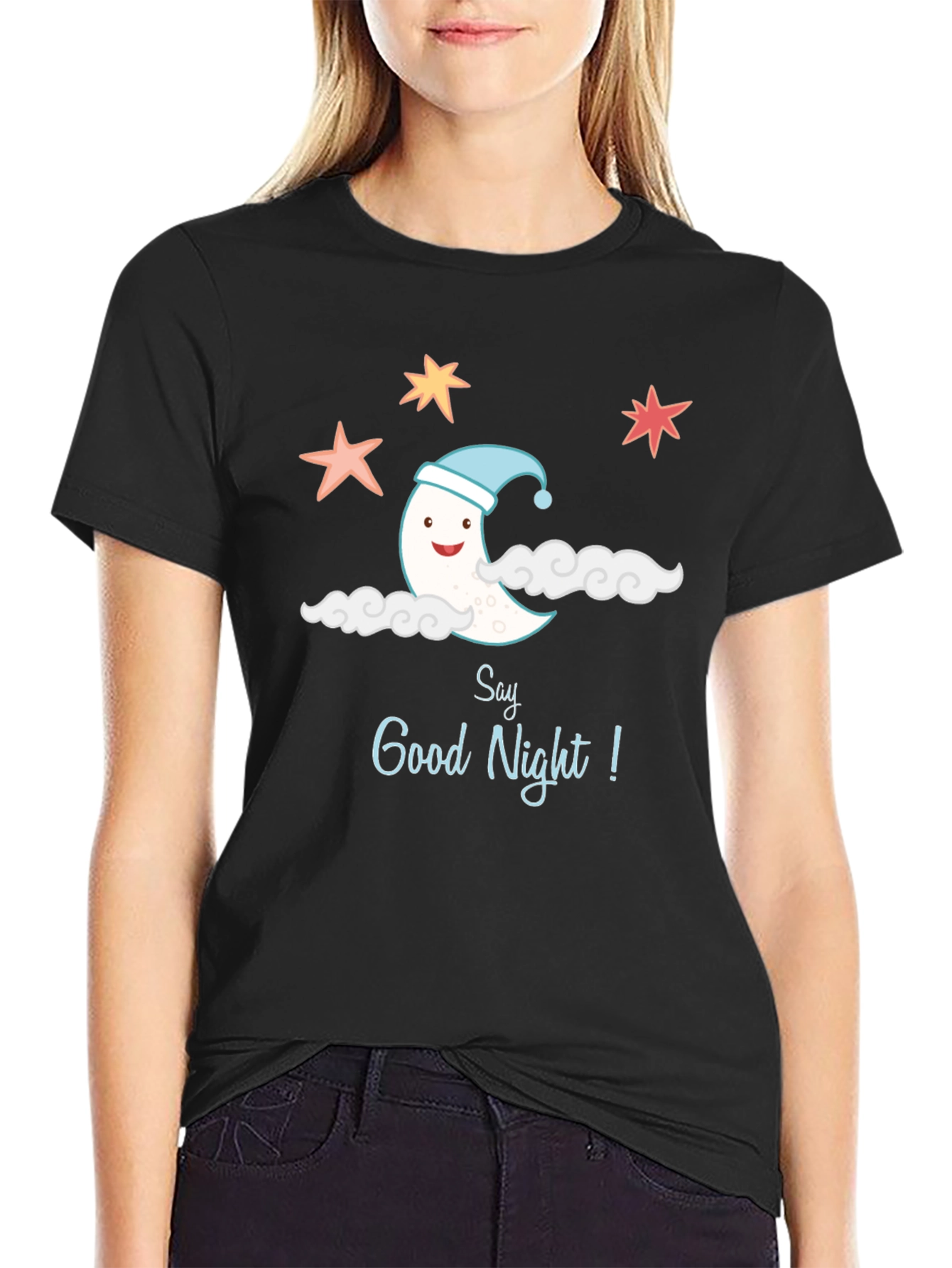 Cute Moon & Stars Graphic Tee - Good Night Shirt