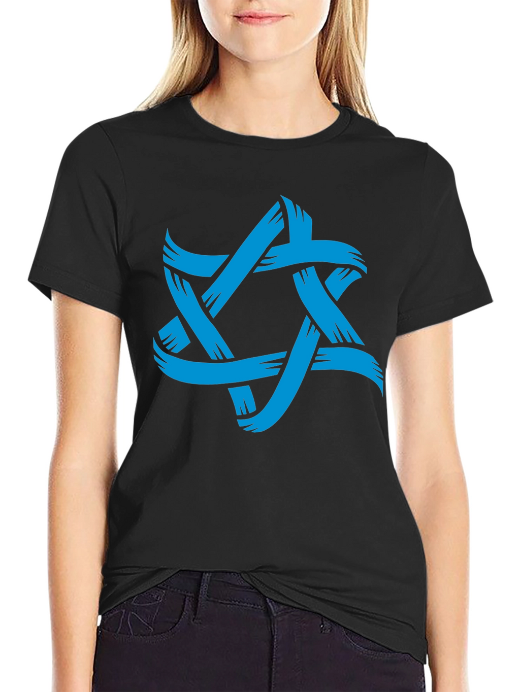Mens Black T-Shirt with Blue Star Graphic