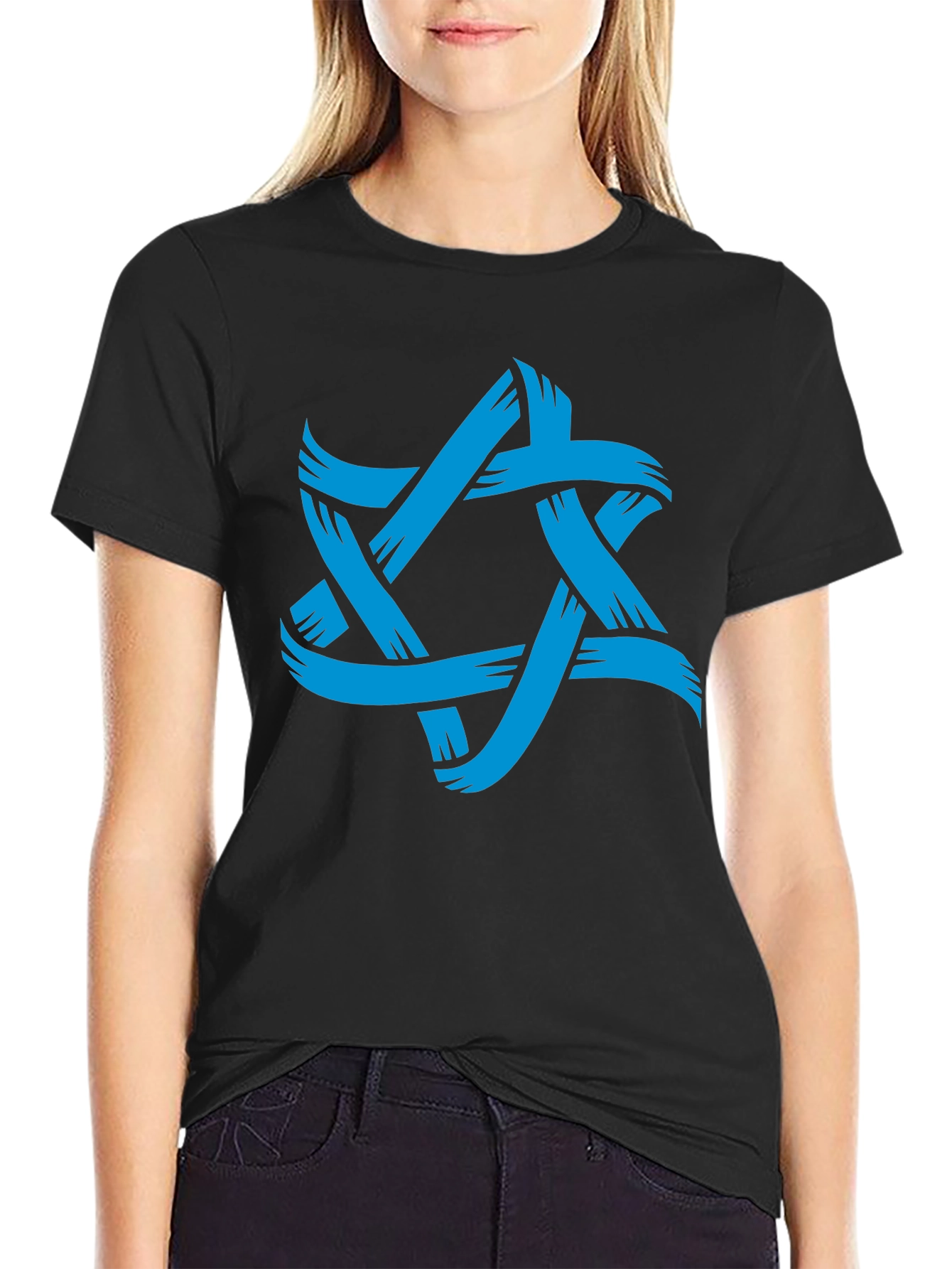 Mens Black T-Shirt with Blue Star Graphic