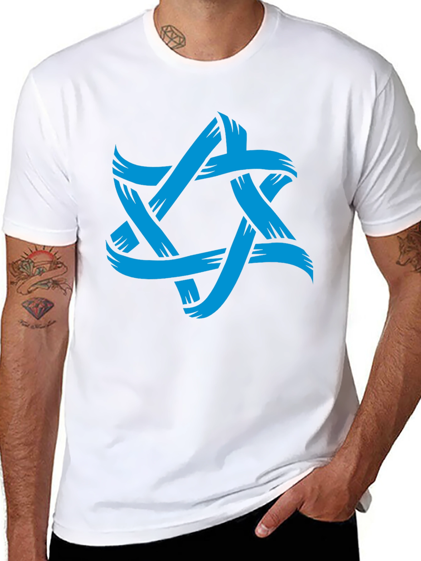 Mens Black T-Shirt with Blue Star Graphic