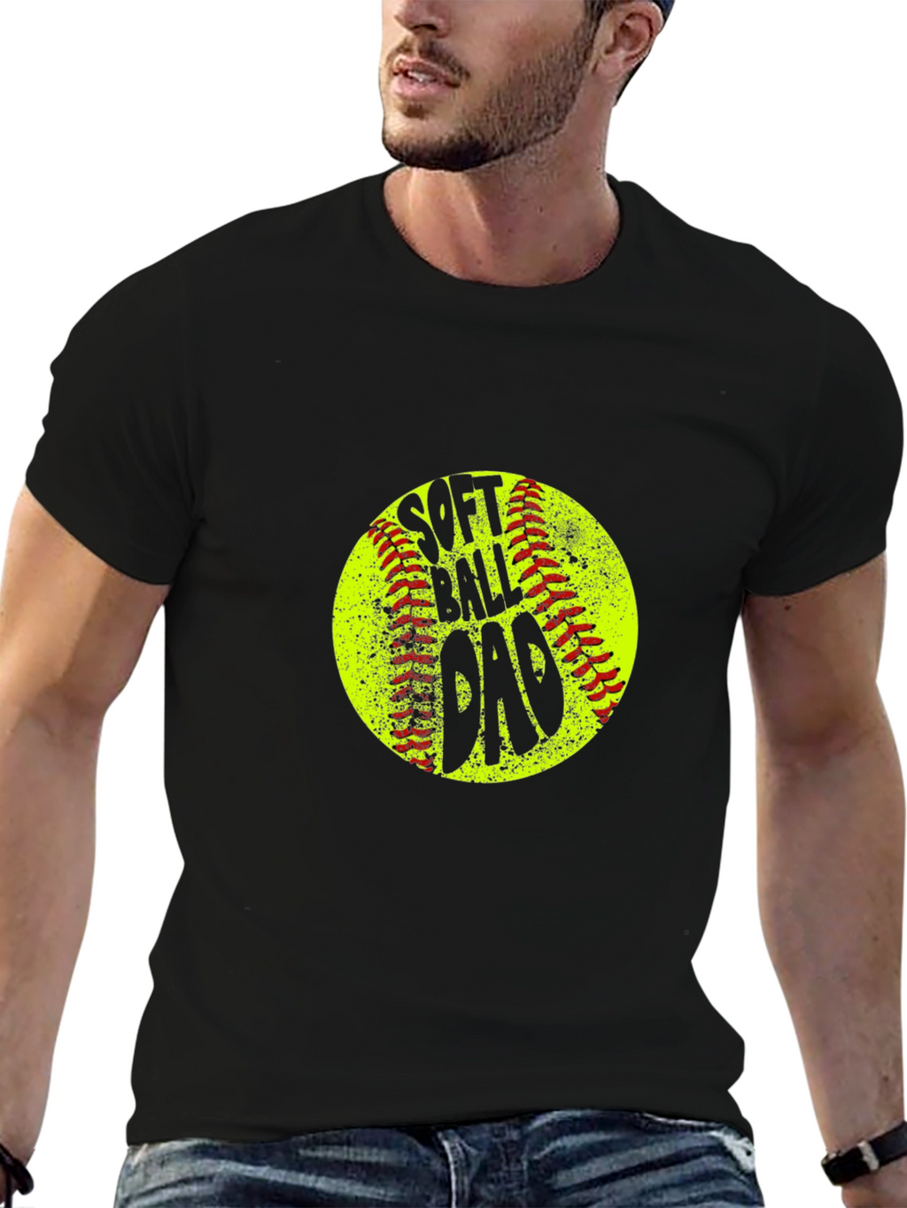 Softball Dad T-Shirt - Black Crew Neck Tee