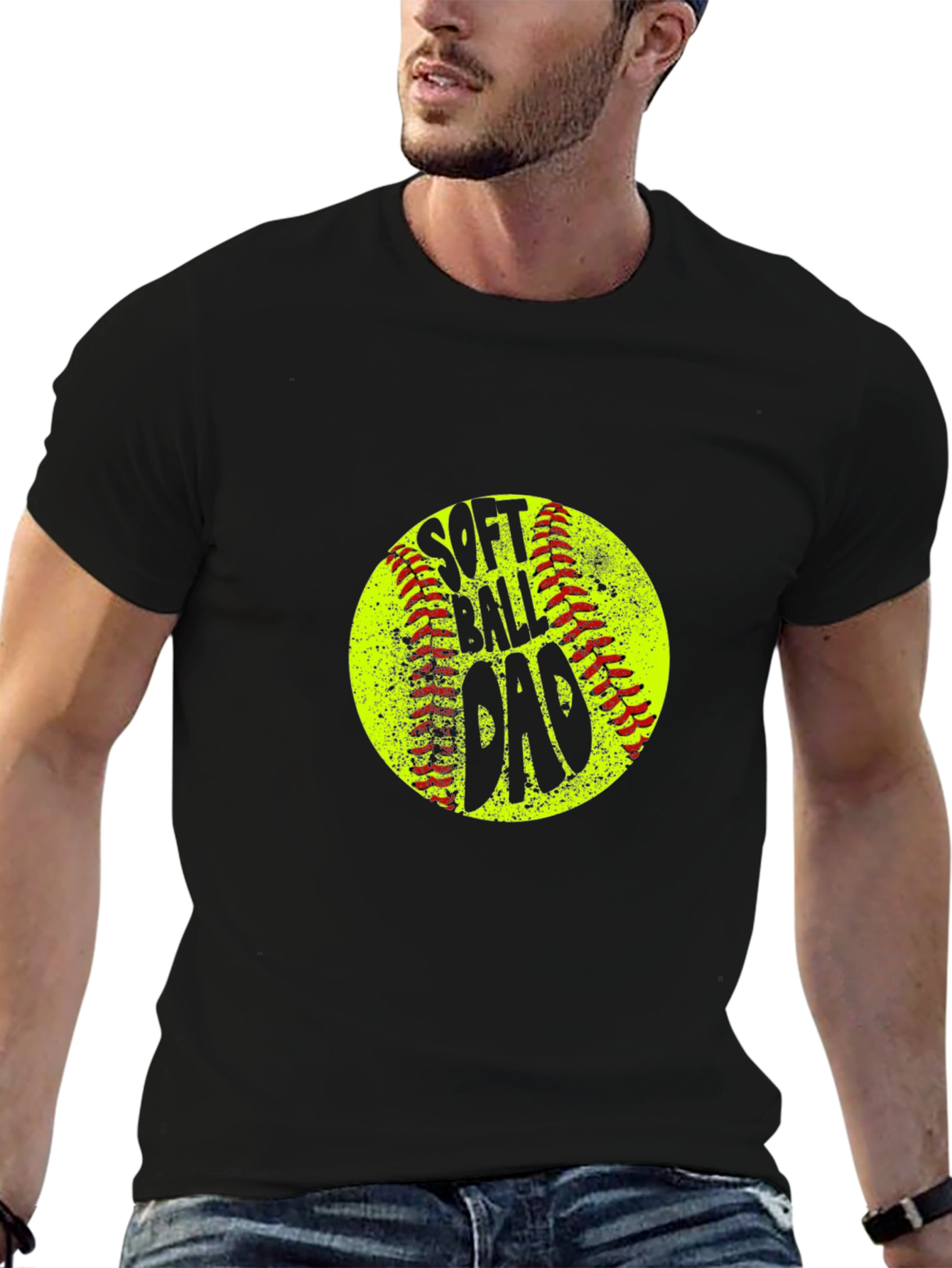 Softball Dad T-Shirt - Black Crew Neck Tee