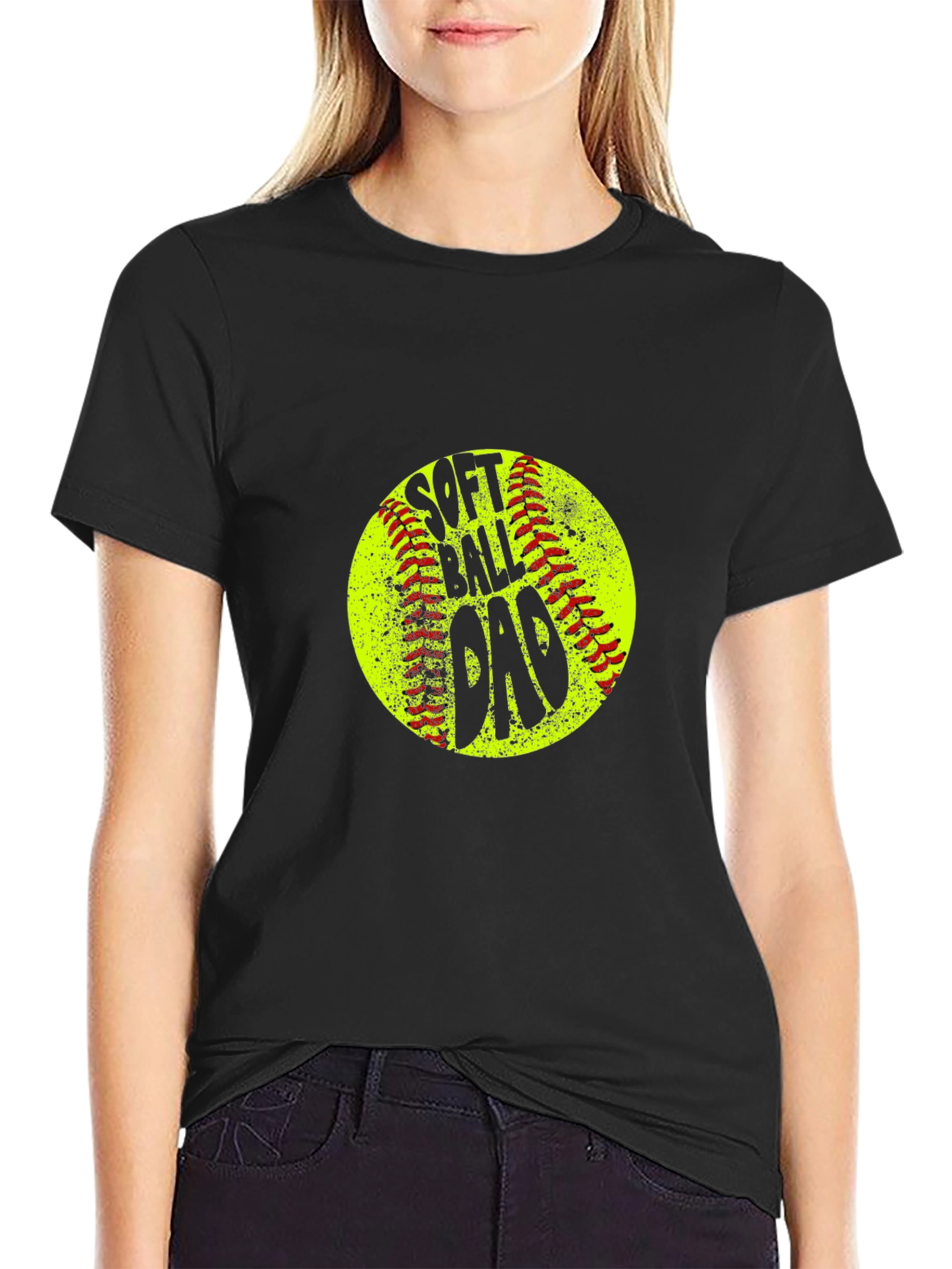 Softball Dad T-Shirt - Black Crew Neck Tee