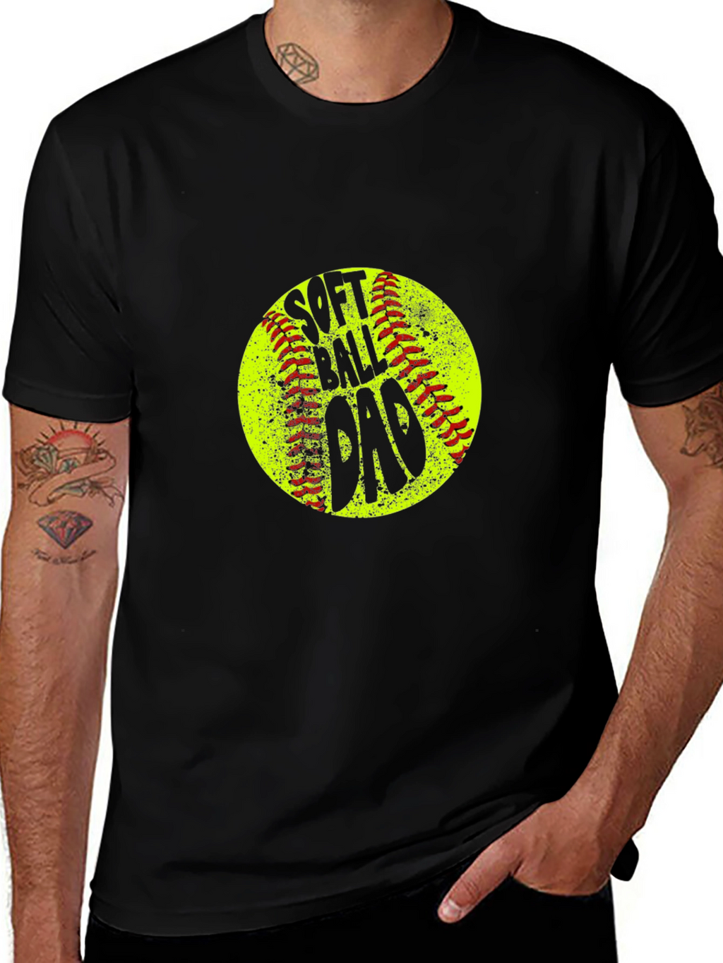 Softball Dad T-Shirt - Black Crew Neck Tee