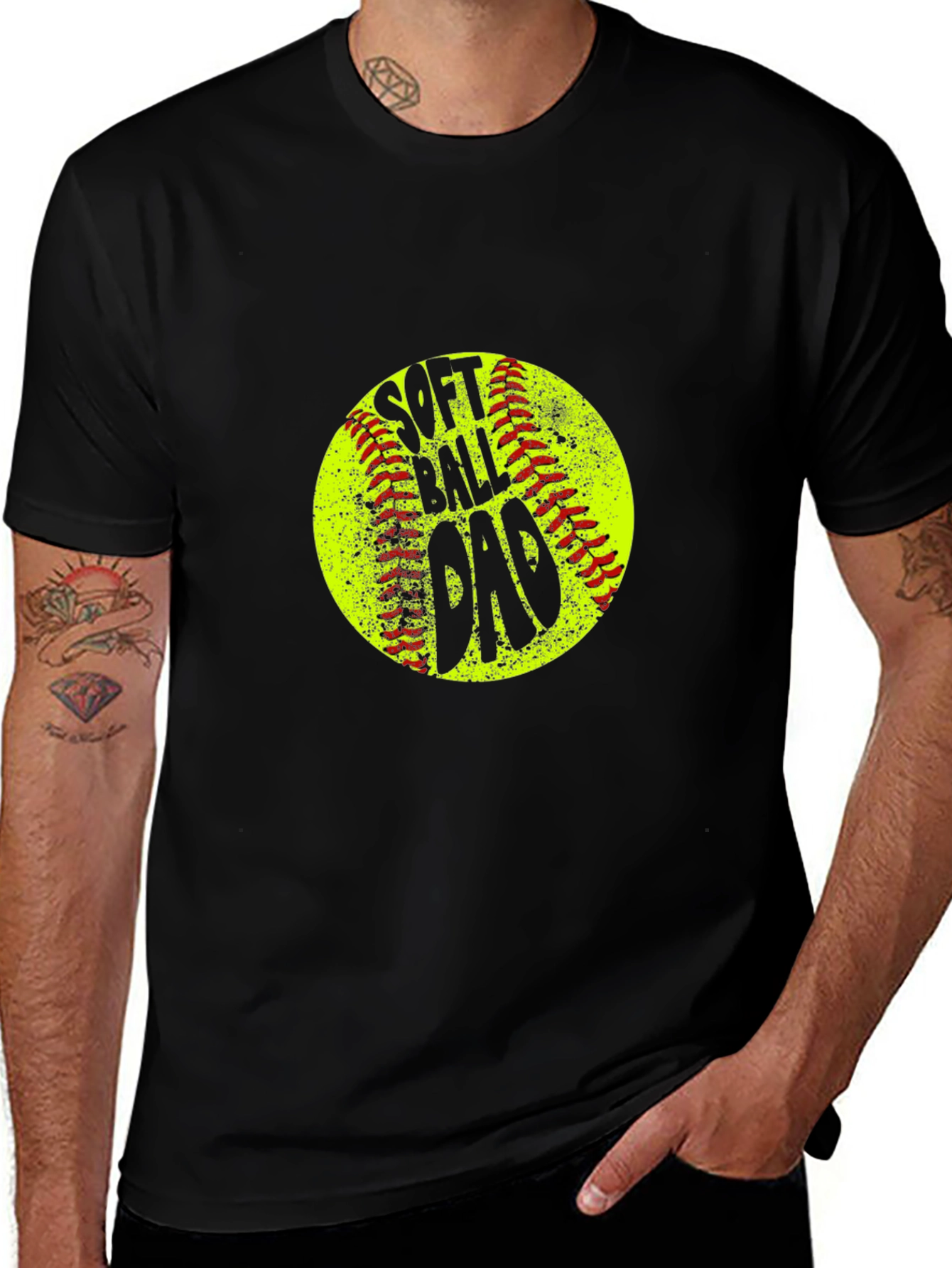 Softball Dad T-Shirt - Black Crew Neck Tee