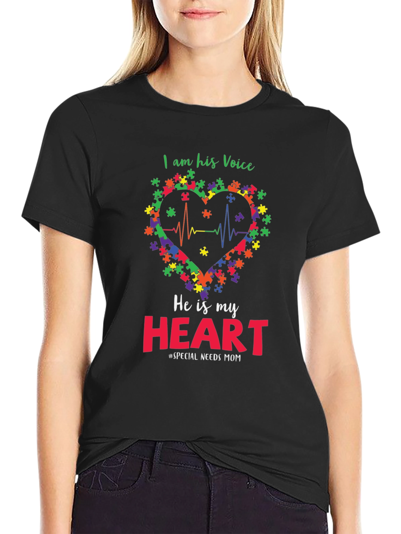 Autism Awareness T-Shirt: I Am His Voice Heart Tee