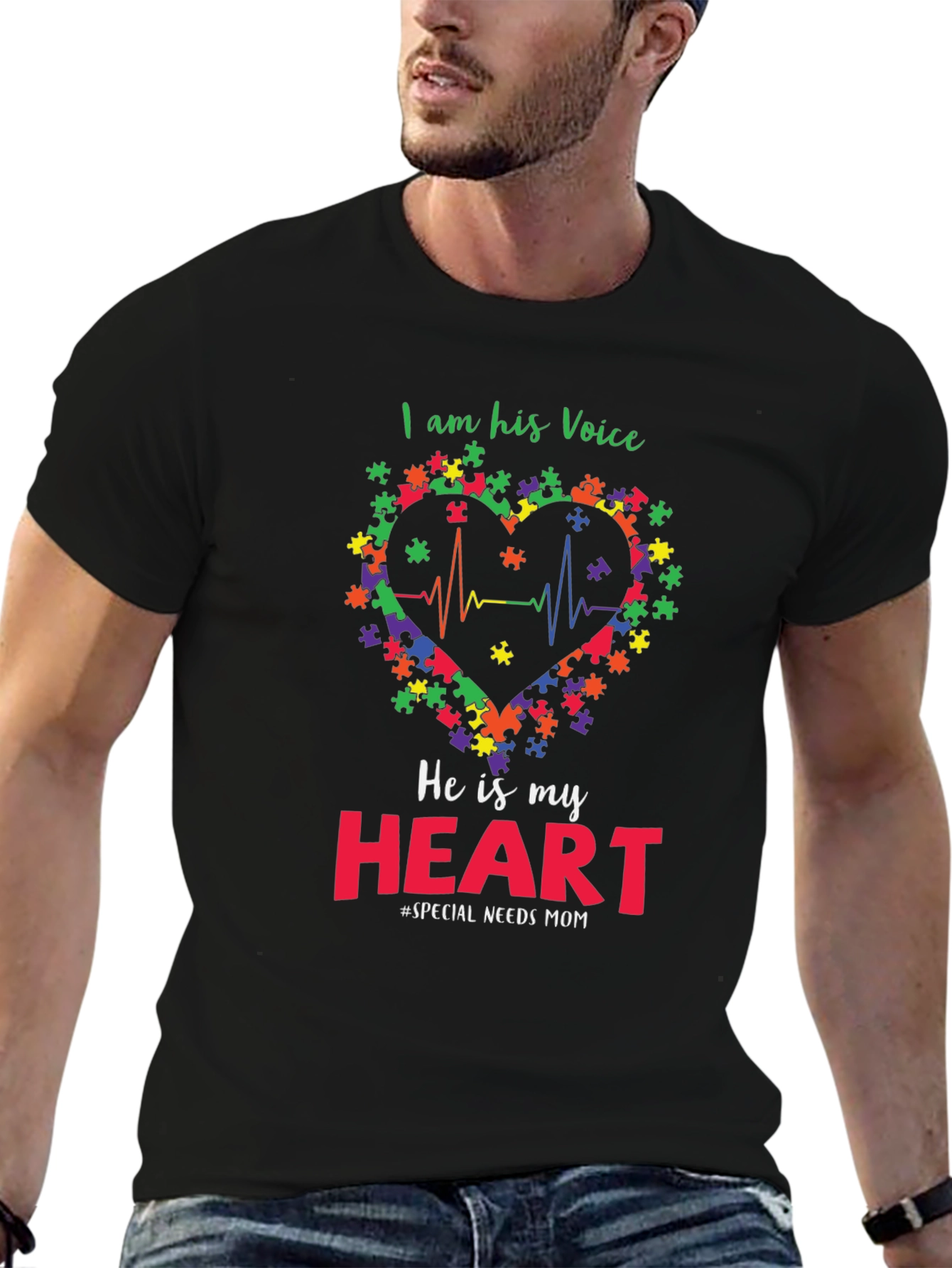 Autism Awareness T-Shirt: I Am His Voice Heart Tee