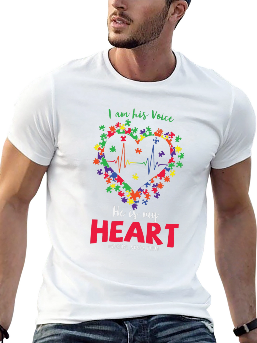 Autism Awareness T-Shirt: I Am His Voice Heart Tee