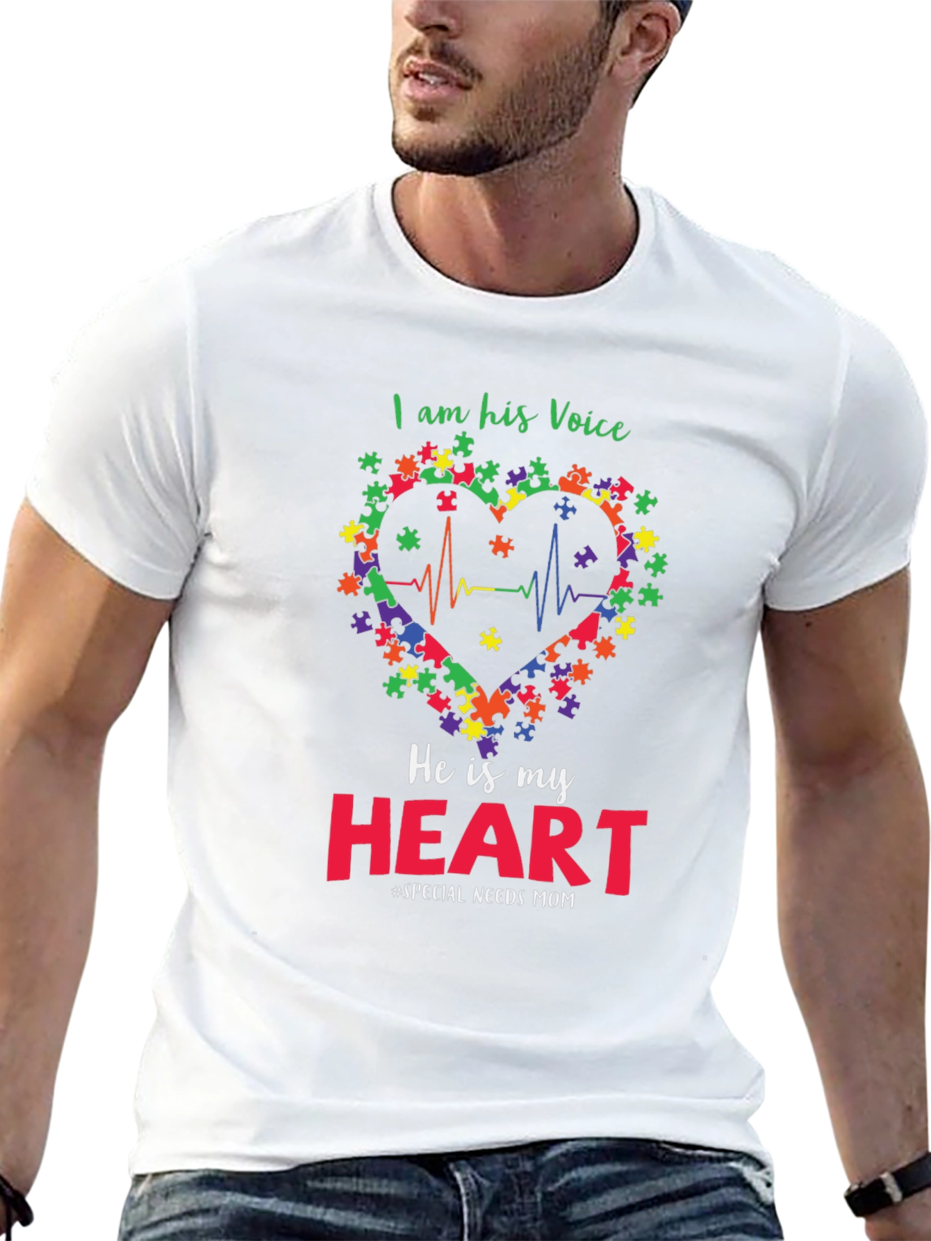 Autism Awareness T-Shirt: I Am His Voice Heart Tee