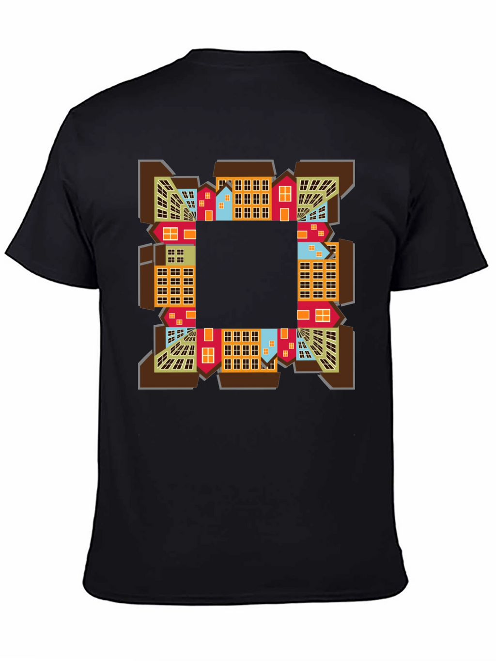 Abstract Cityscape Graphic Tee - Black