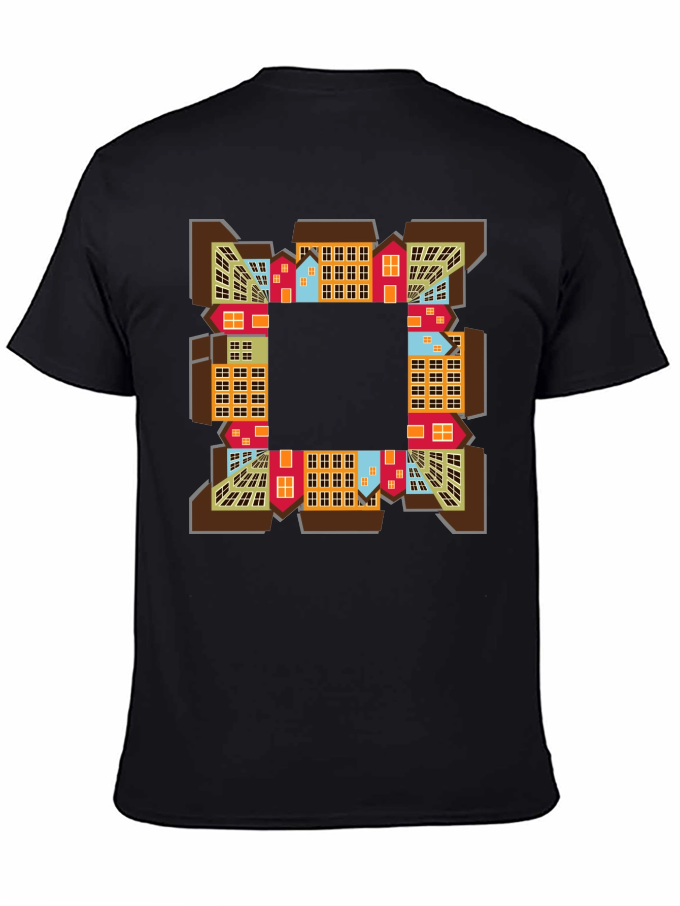 Abstract Cityscape Graphic Tee - Black