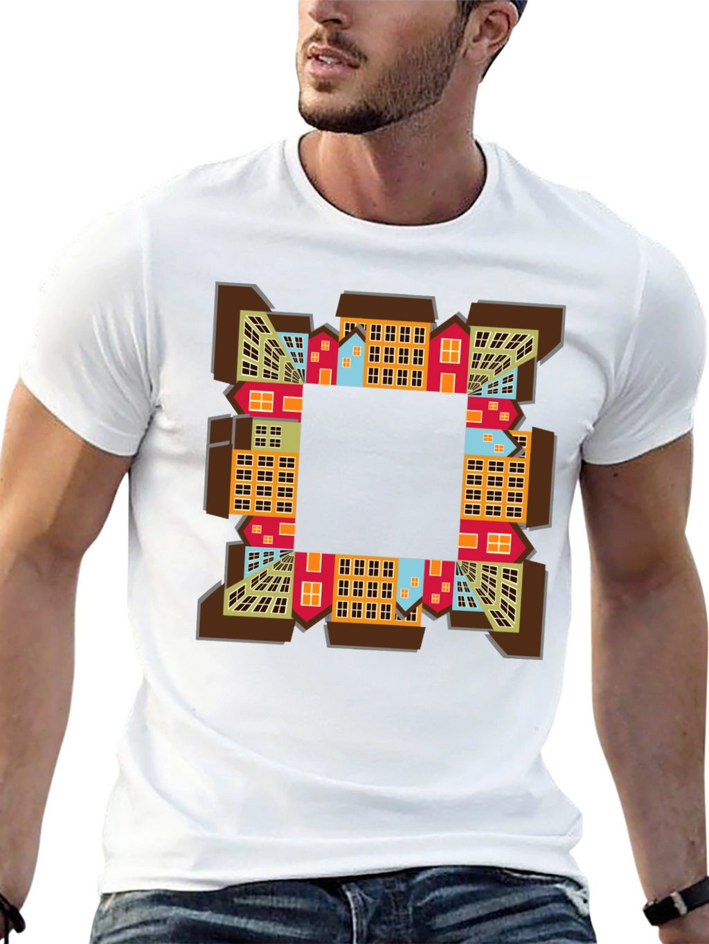 Abstract Cityscape Graphic Tee - Black
