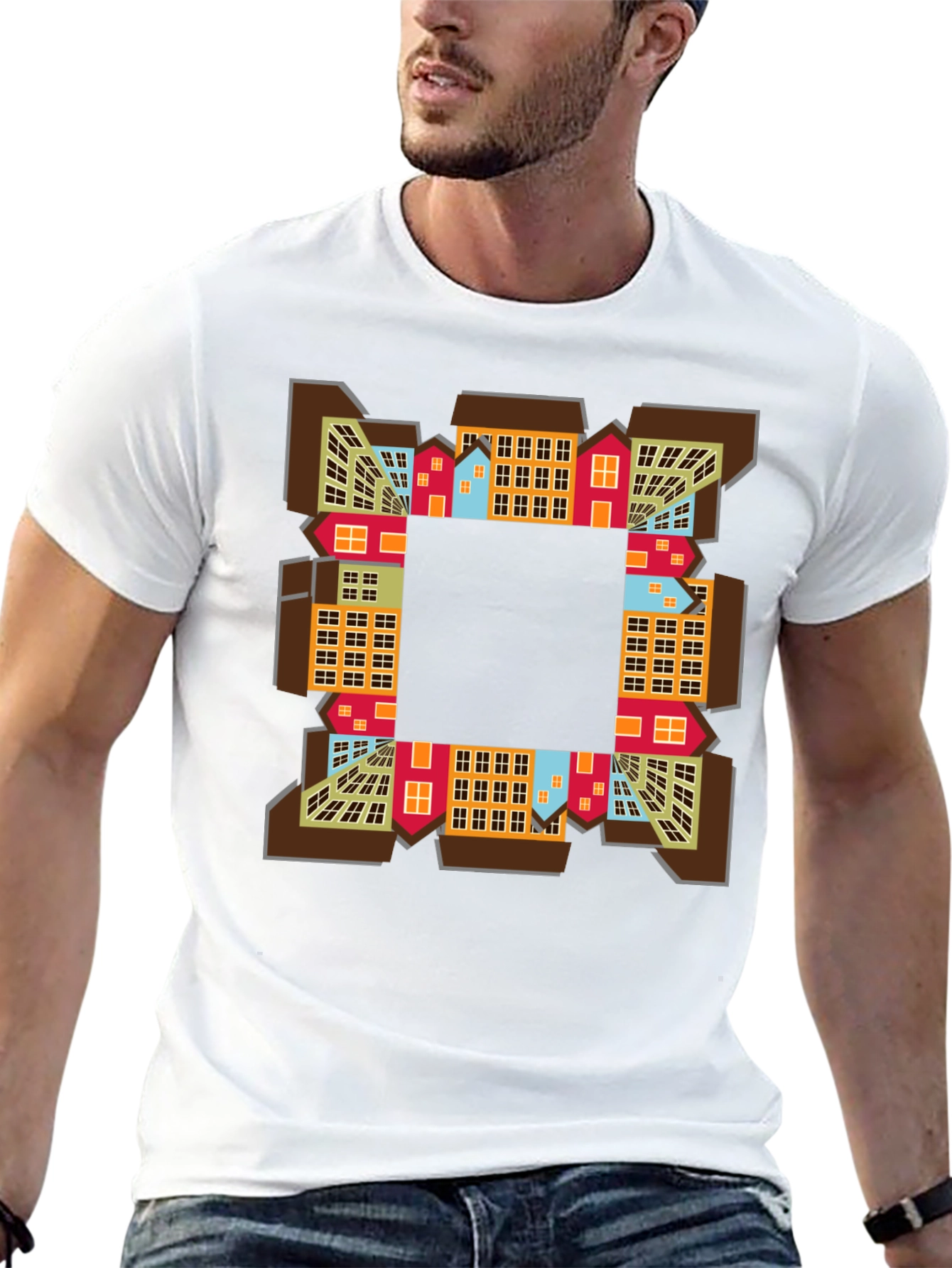 Abstract Cityscape Graphic Tee - Black