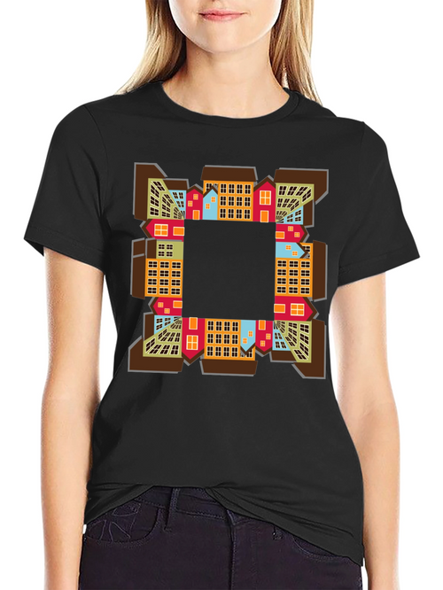 Abstract Cityscape Graphic Tee - Black