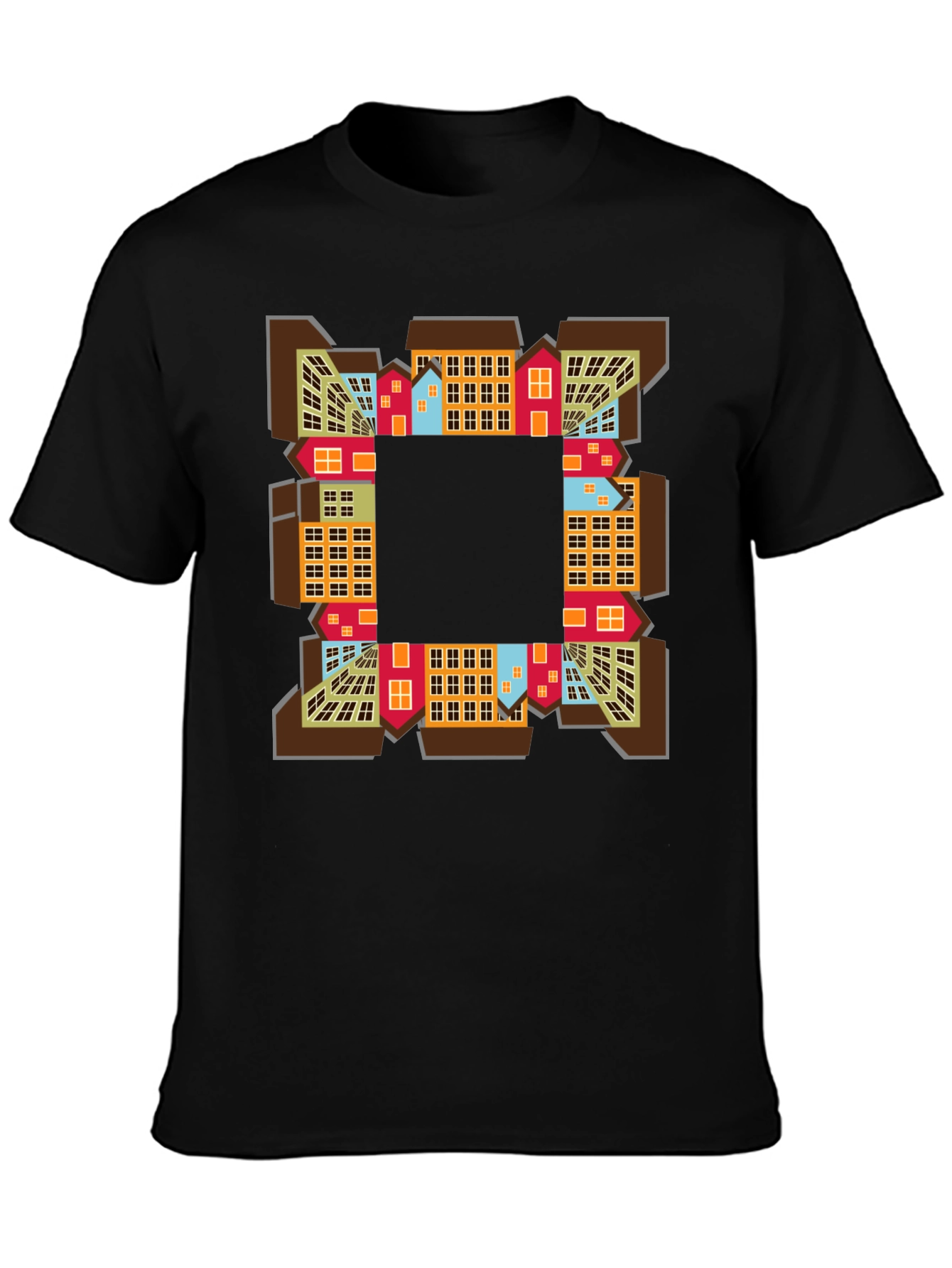 Abstract Cityscape Graphic Tee - Black
