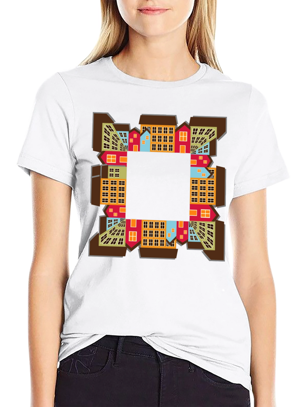 Abstract Cityscape Graphic Tee - Black