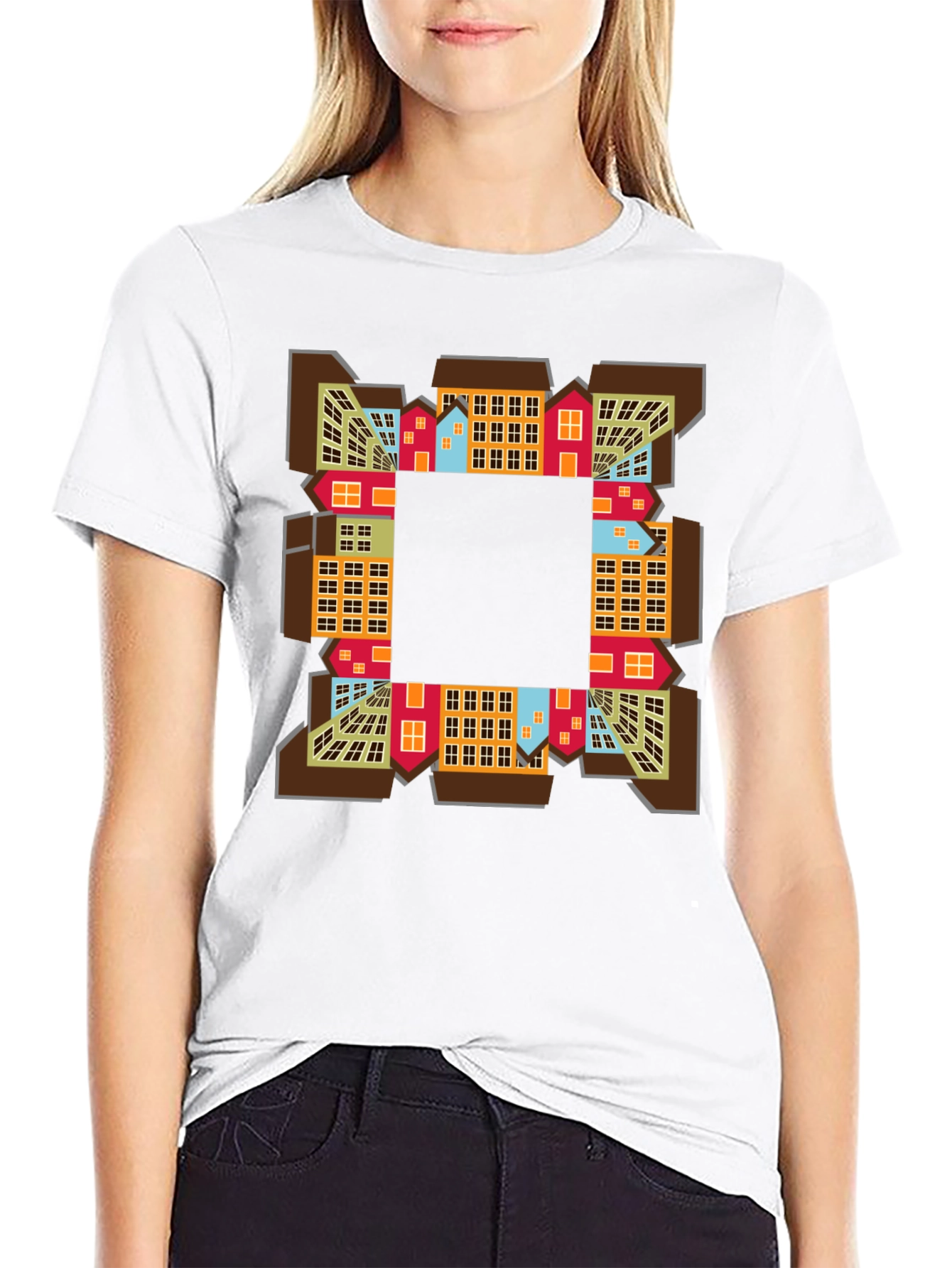 Abstract Cityscape Graphic Tee - Black