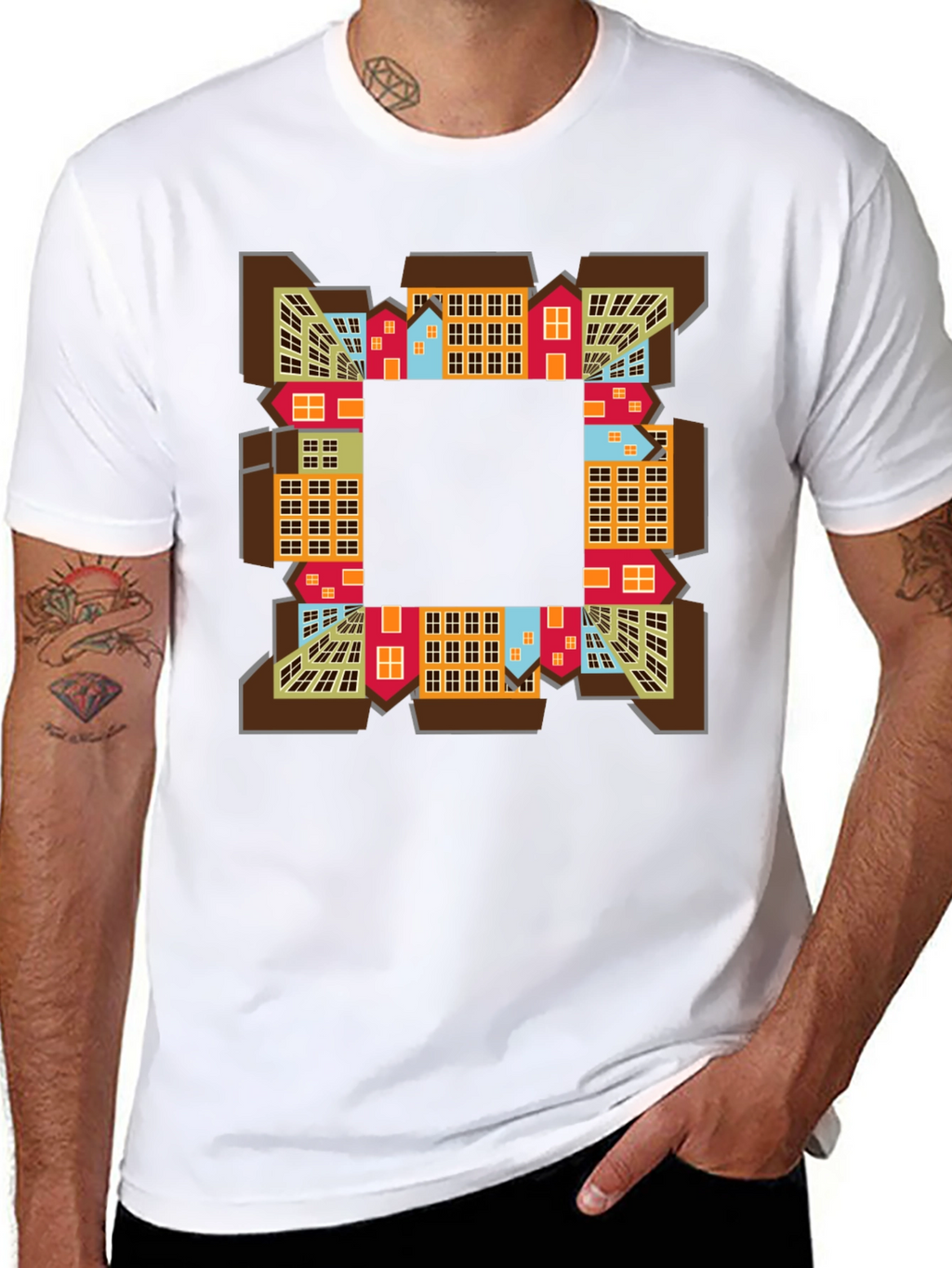 Abstract Cityscape Graphic Tee - Black
