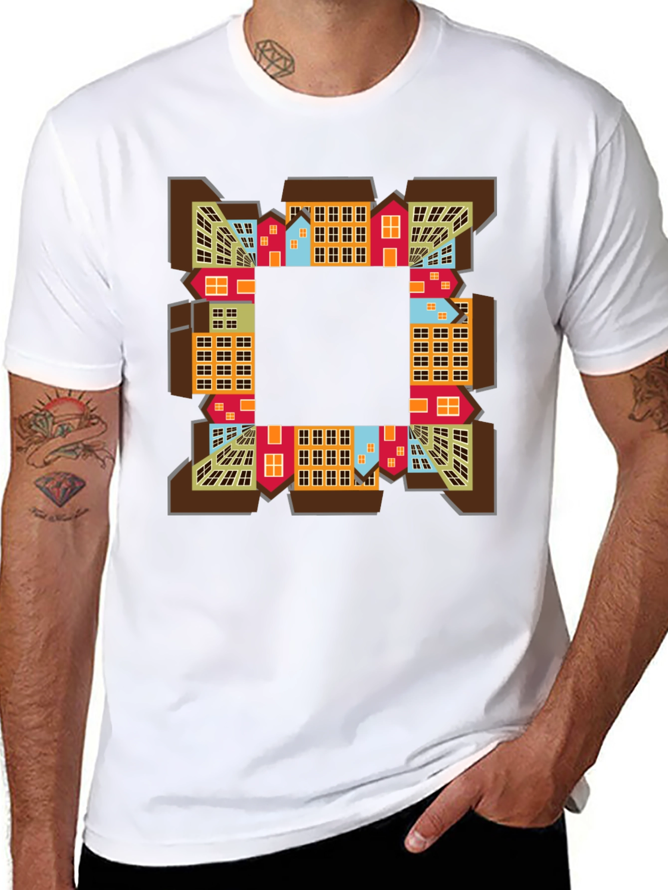 Abstract Cityscape Graphic Tee - Black