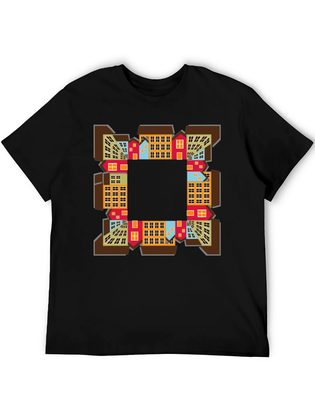 Abstract Cityscape Graphic Tee - Black