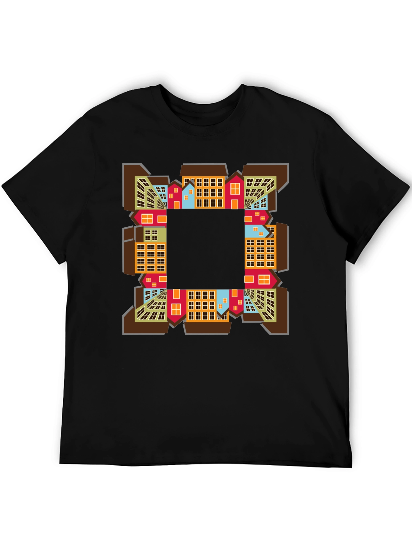 Abstract Cityscape Graphic Tee - Black