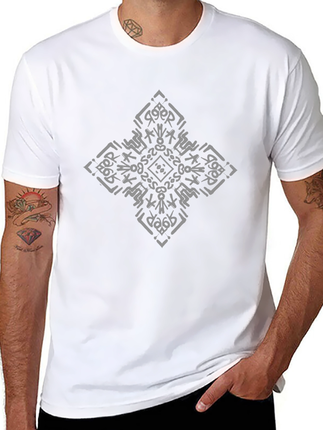Abstract Diamond Print Black T-Shirt