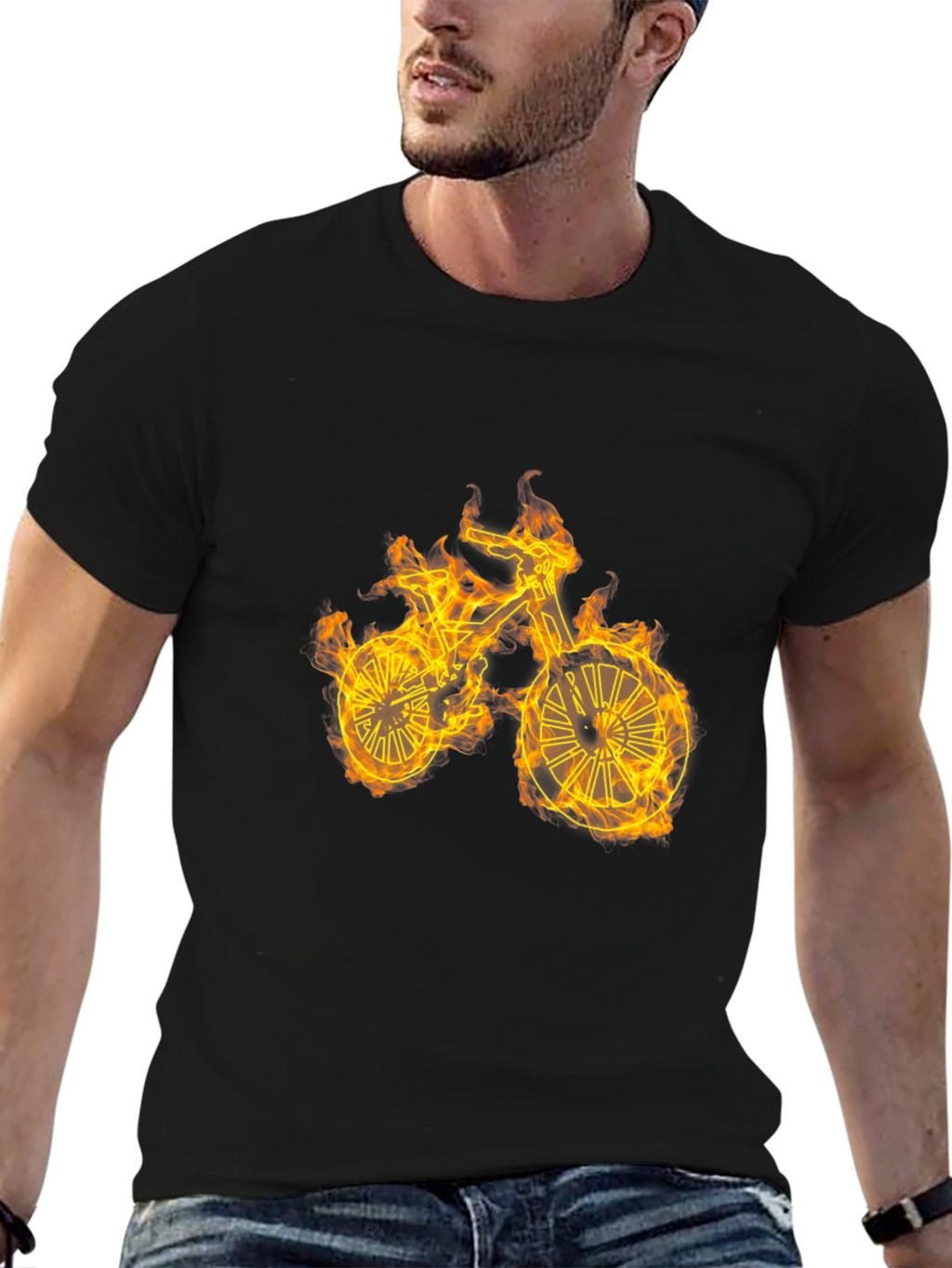 Flaming Bike Graphic T-Shirt - Cool Ride!