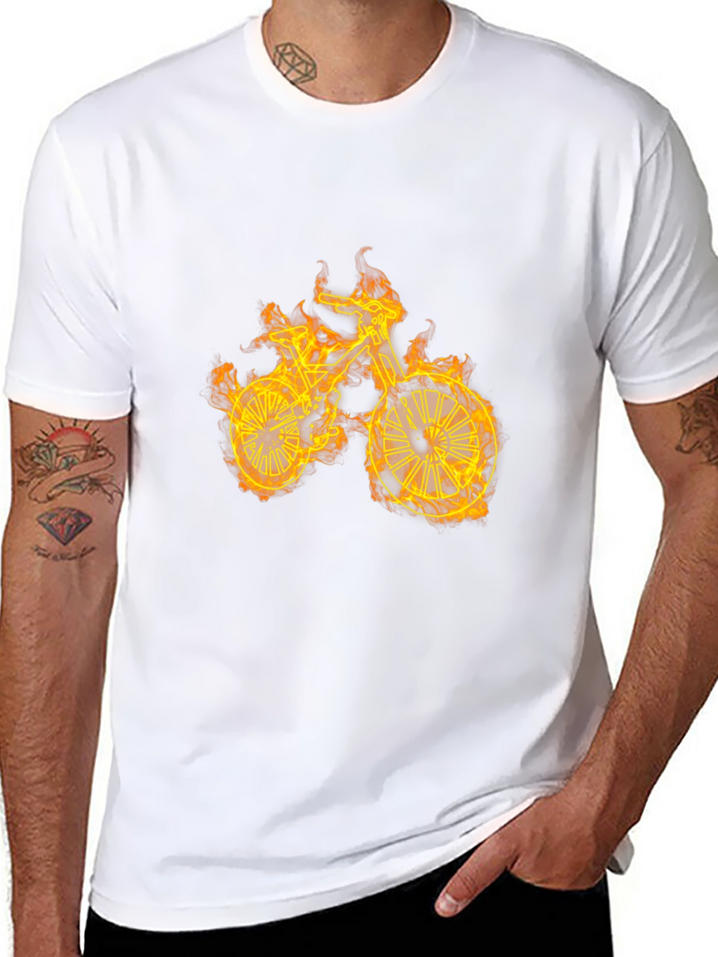 Flaming Bike Graphic T-Shirt - Cool Ride!