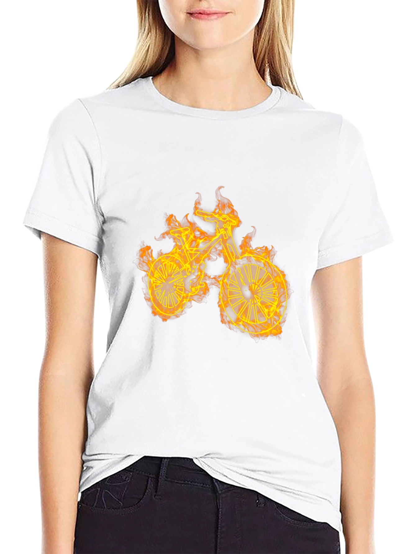 Flaming Bike Graphic T-Shirt - Cool Ride!