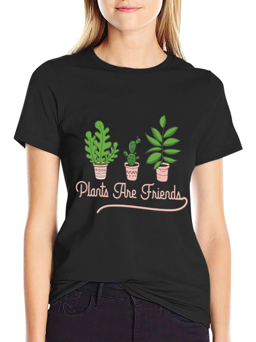 Plants Are Friends Graphic Tee - Black Cotton T-Shirt