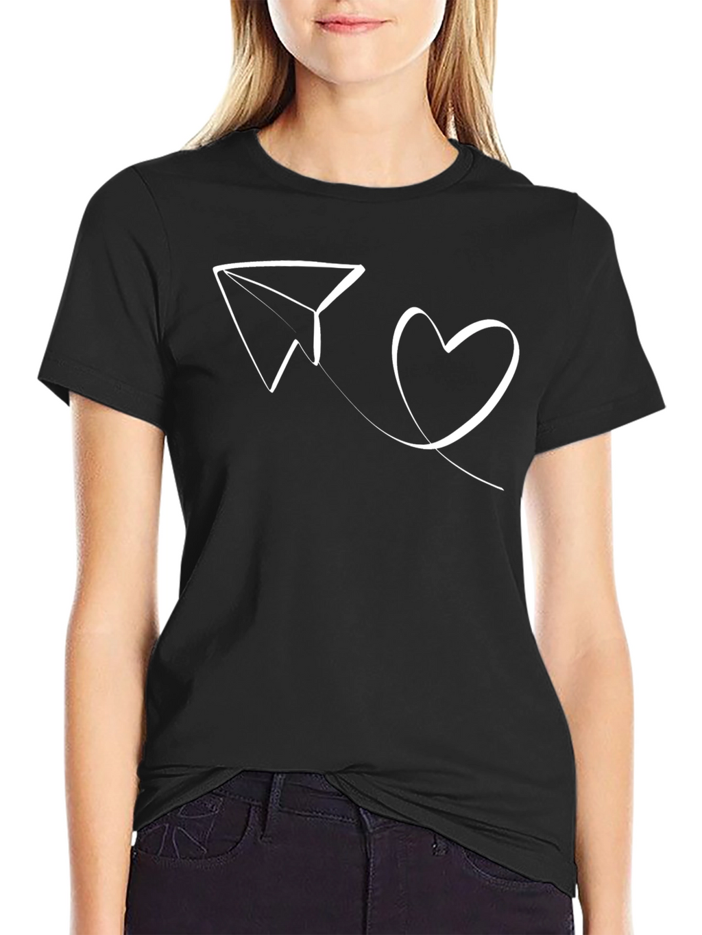 Paper Plane Love Heart Graphic Tee - Black