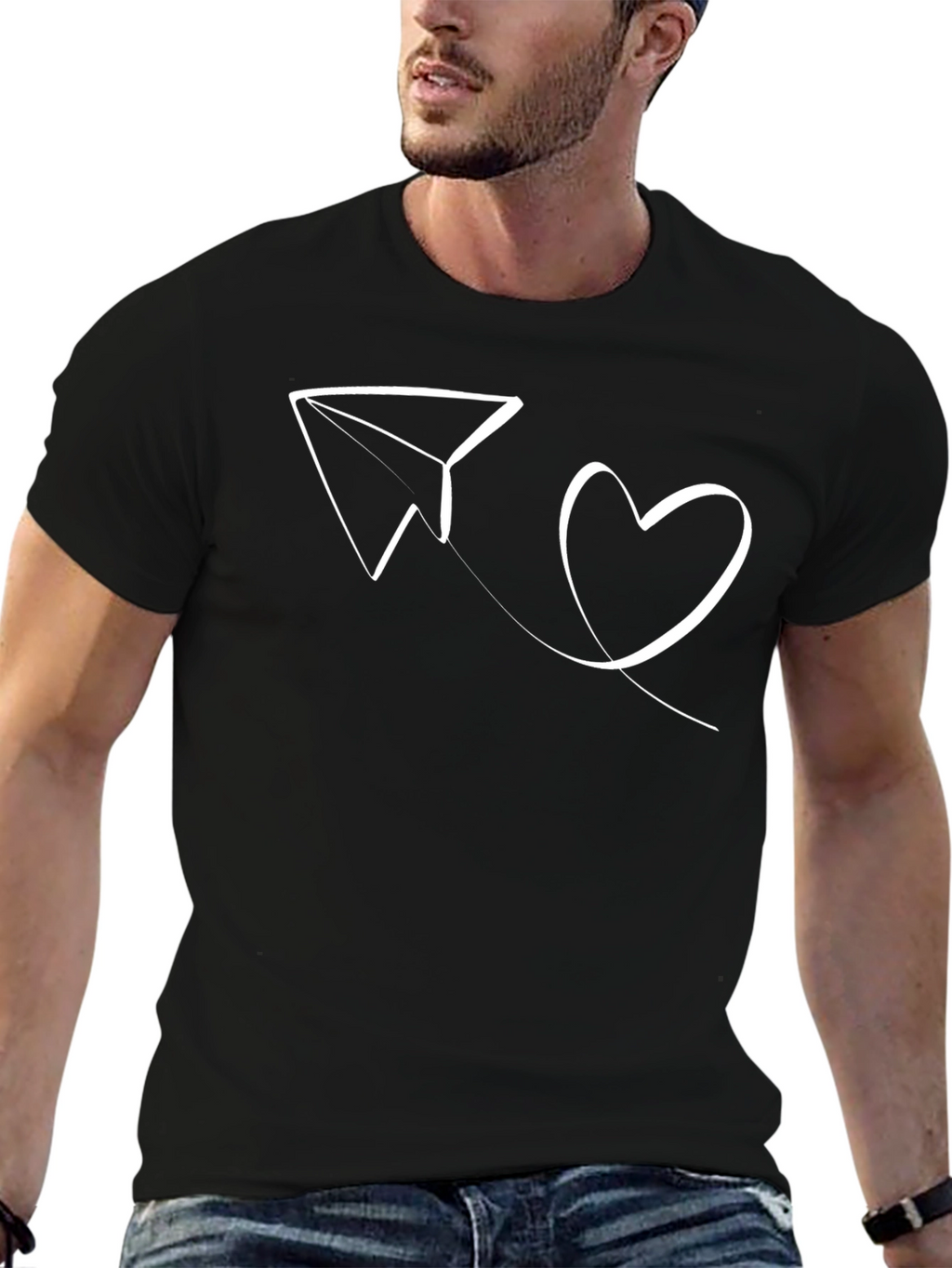 Paper Plane Love Heart Graphic Tee - Black