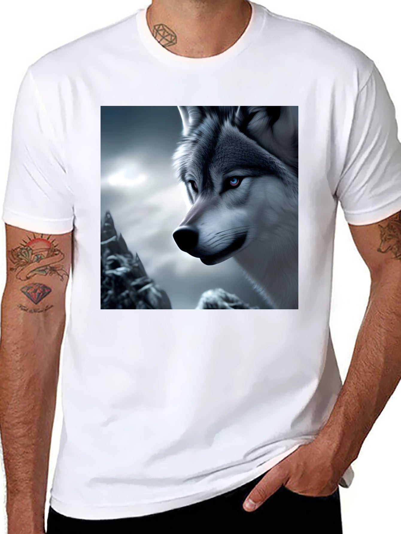 Wolf Graphic Tee - Black Cotton Blend Shirt
