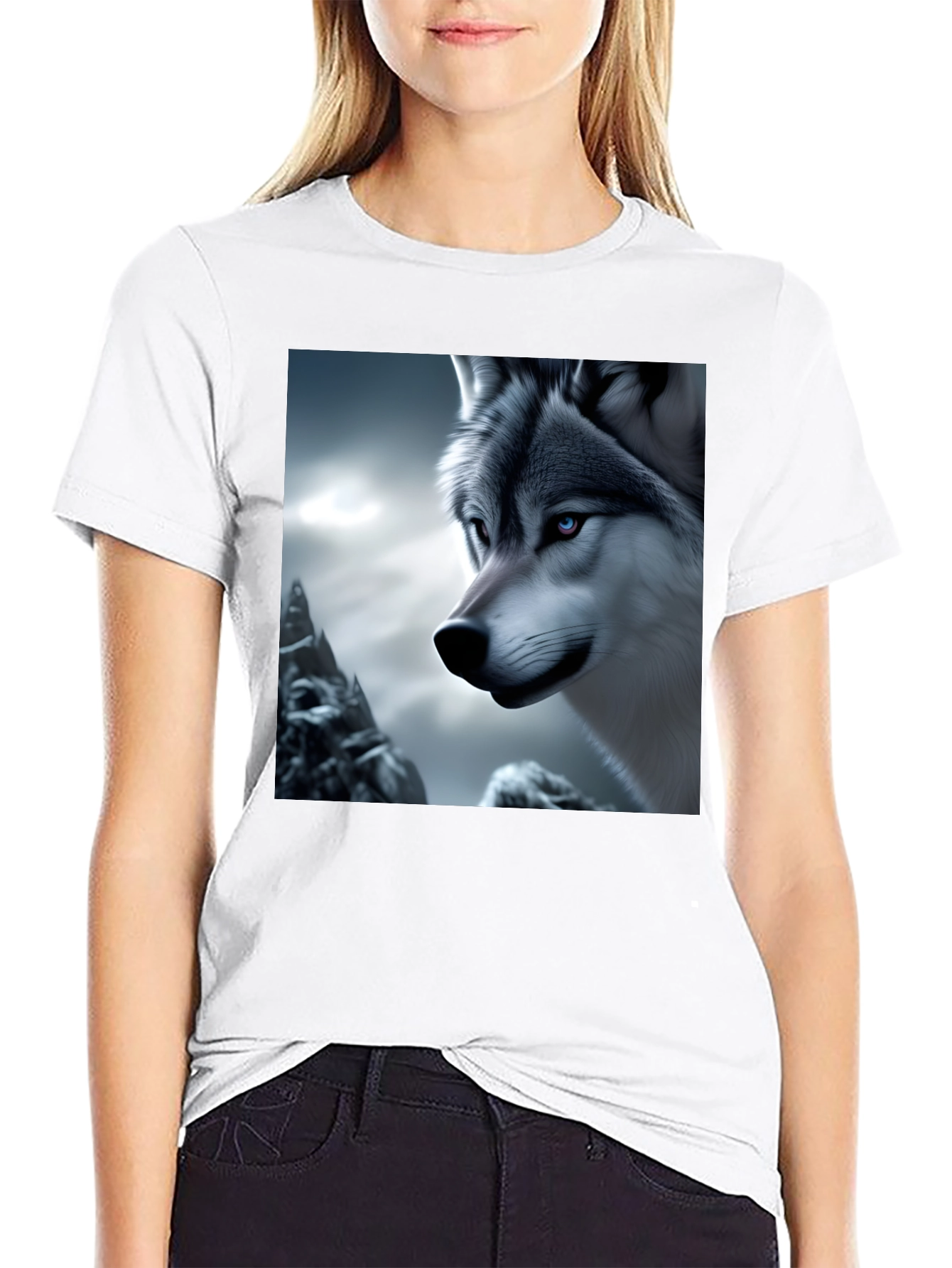 Wolf Graphic Tee - Black Cotton Blend Shirt