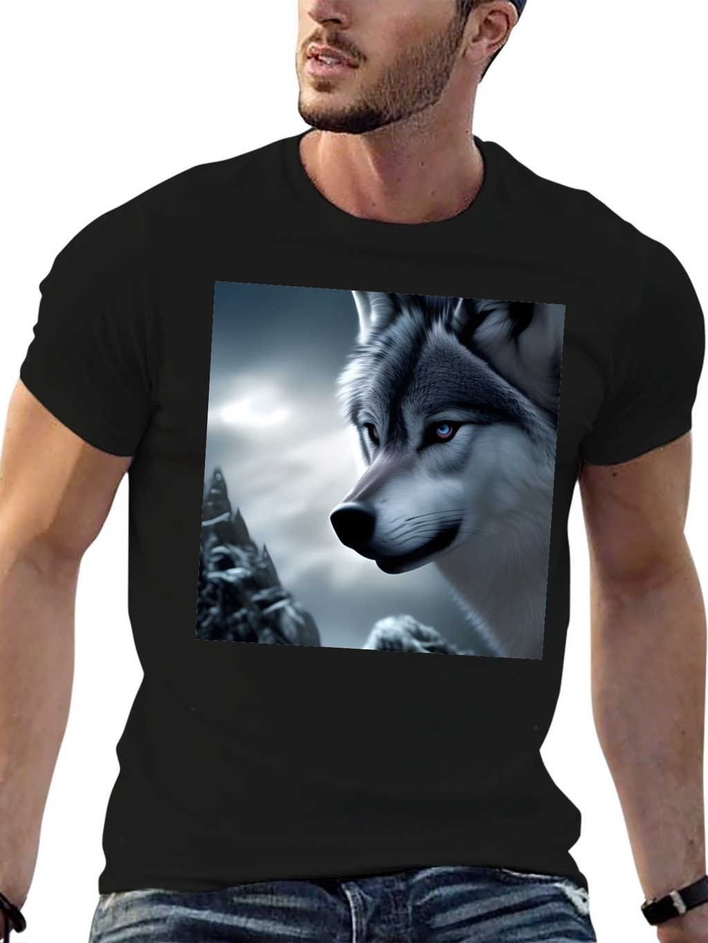 Wolf Graphic Tee - Black Cotton Blend Shirt
