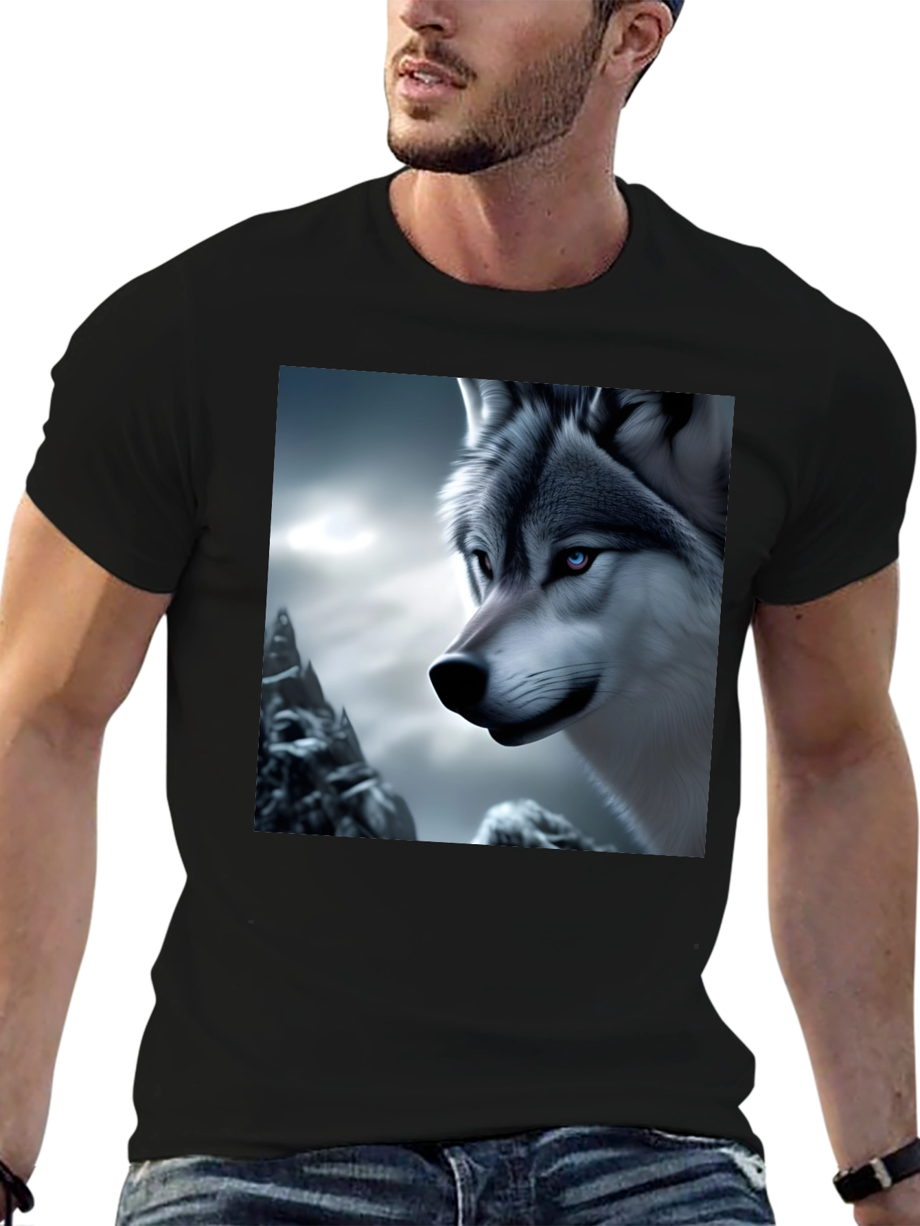Wolf Graphic Tee - Black Cotton Blend Shirt